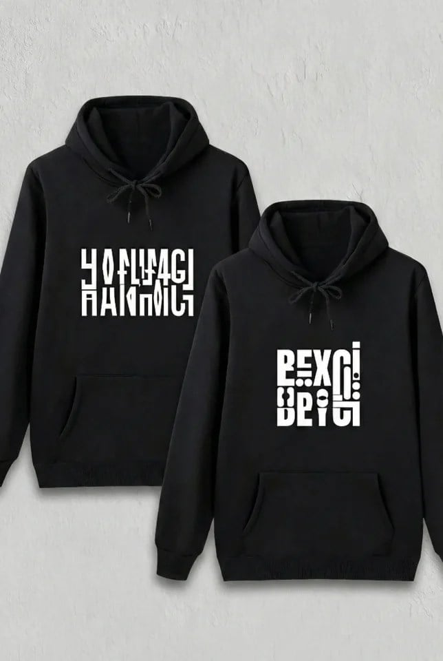 Sevgililer Günü Hanımcı Hediye Baskılı Oversize Kapüşonlu Sweatshirt - Siya