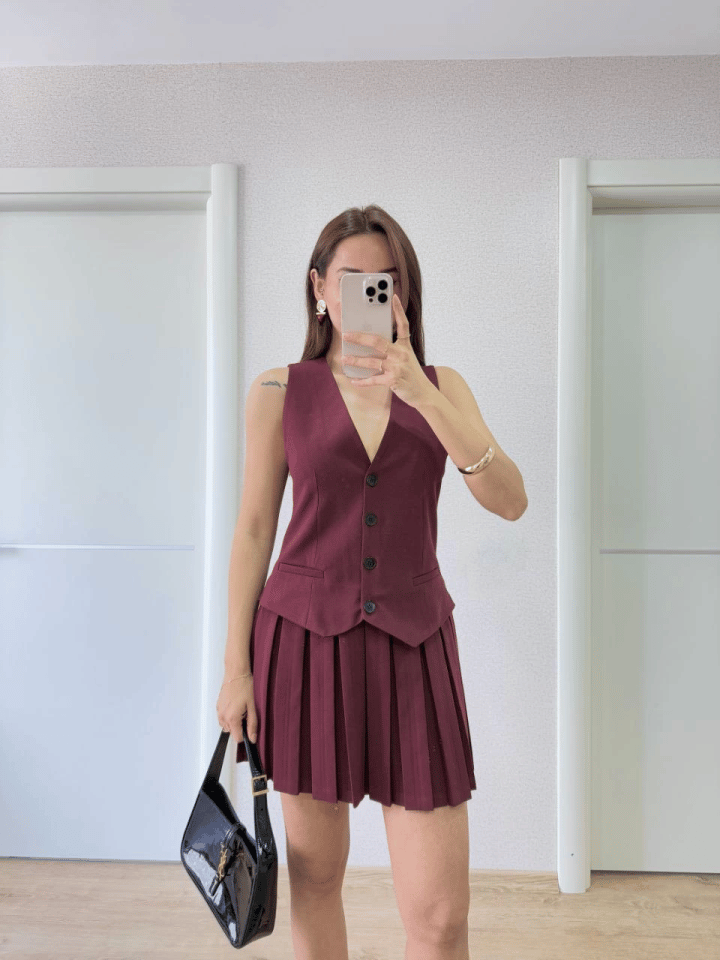 Takım Görünümlu Yelekli Mini Elbise- Bordo