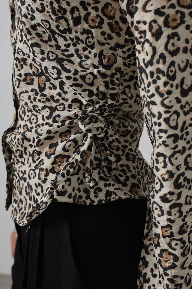 Yanları Büzgülü Leopar Gömlek - Leopar