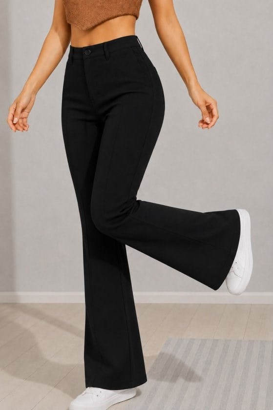 Yüksek Bel İspanyol Paça Double Kumaş Pantolon