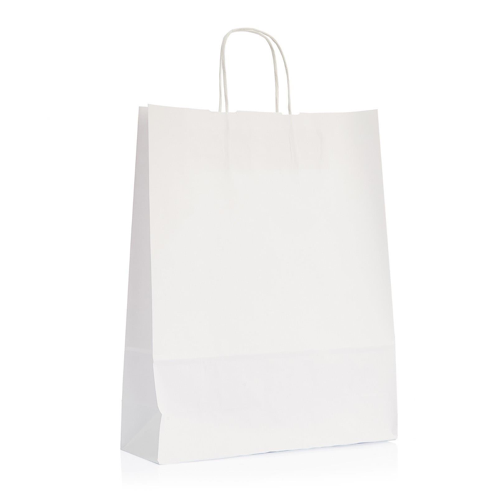 Burgu Saplı Beyaz Kağıt Çanta 32x12x41 25 Adet