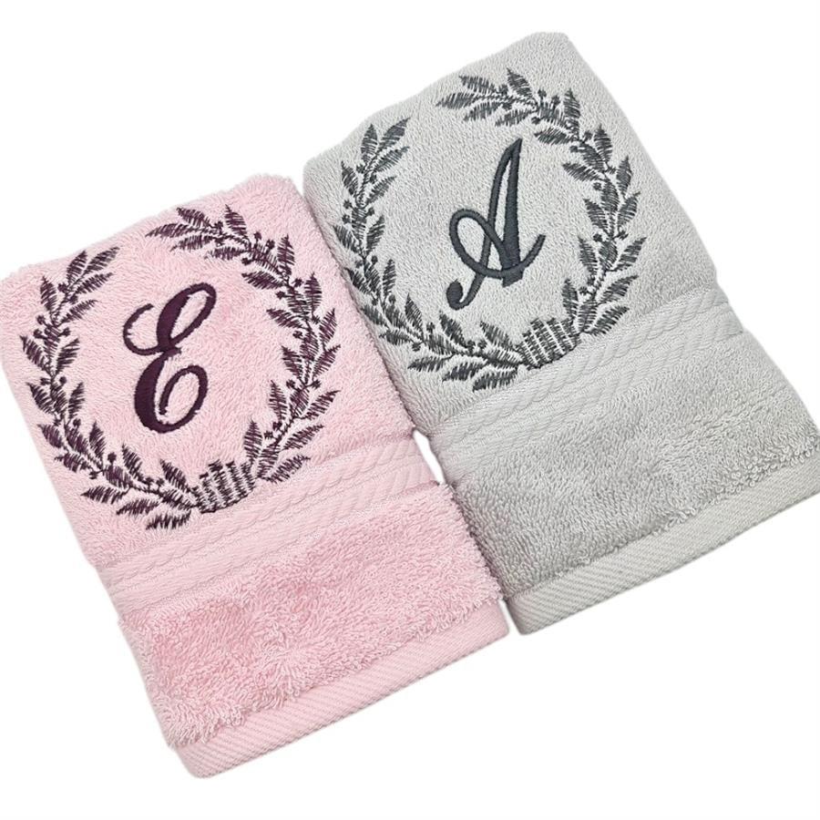 Kişiye Özel El Havlusu 30x50 2 li set Pembe - Gri