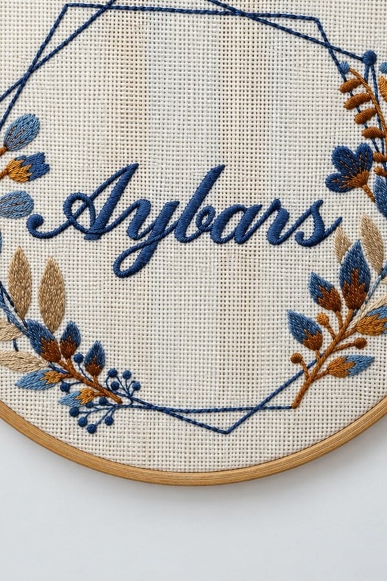 Kişiye Özel İsim Nakışlı Tüy Desenli Kasnak Kapı Süsü - 26 cm