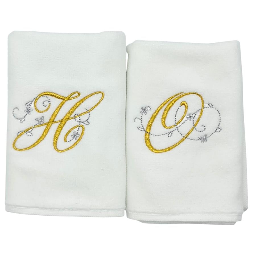 Kişiye Özel Nakışlı Kadife Beyaz El Havlusu 2 li Set 30x50 Cm