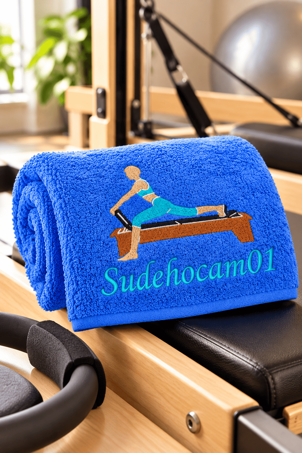 Kişiye Özel Pilates Reformer Nakışlı Spor ve Antrenman Havlusu - 50x90 cm - Mavi