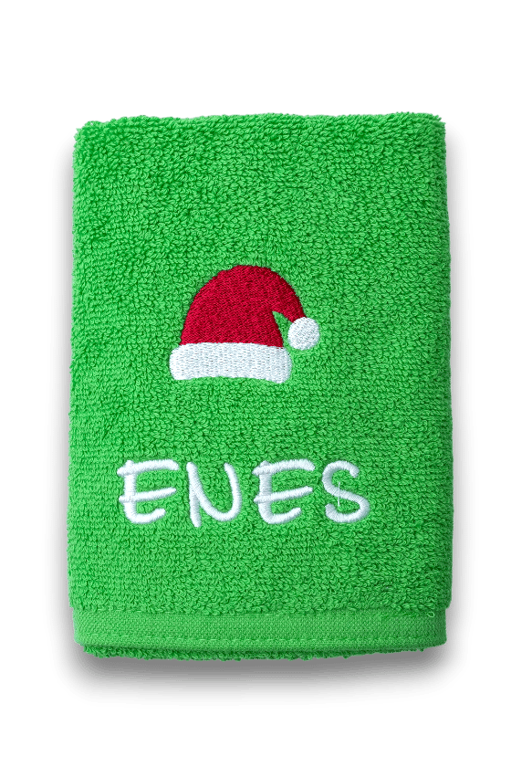 Kişiye Özel Yılbaşı Havlusu – İsimli Nakışlı Noel El Havlusu  30x50 cm Yeşil| Yeni Yıl Hediyesi