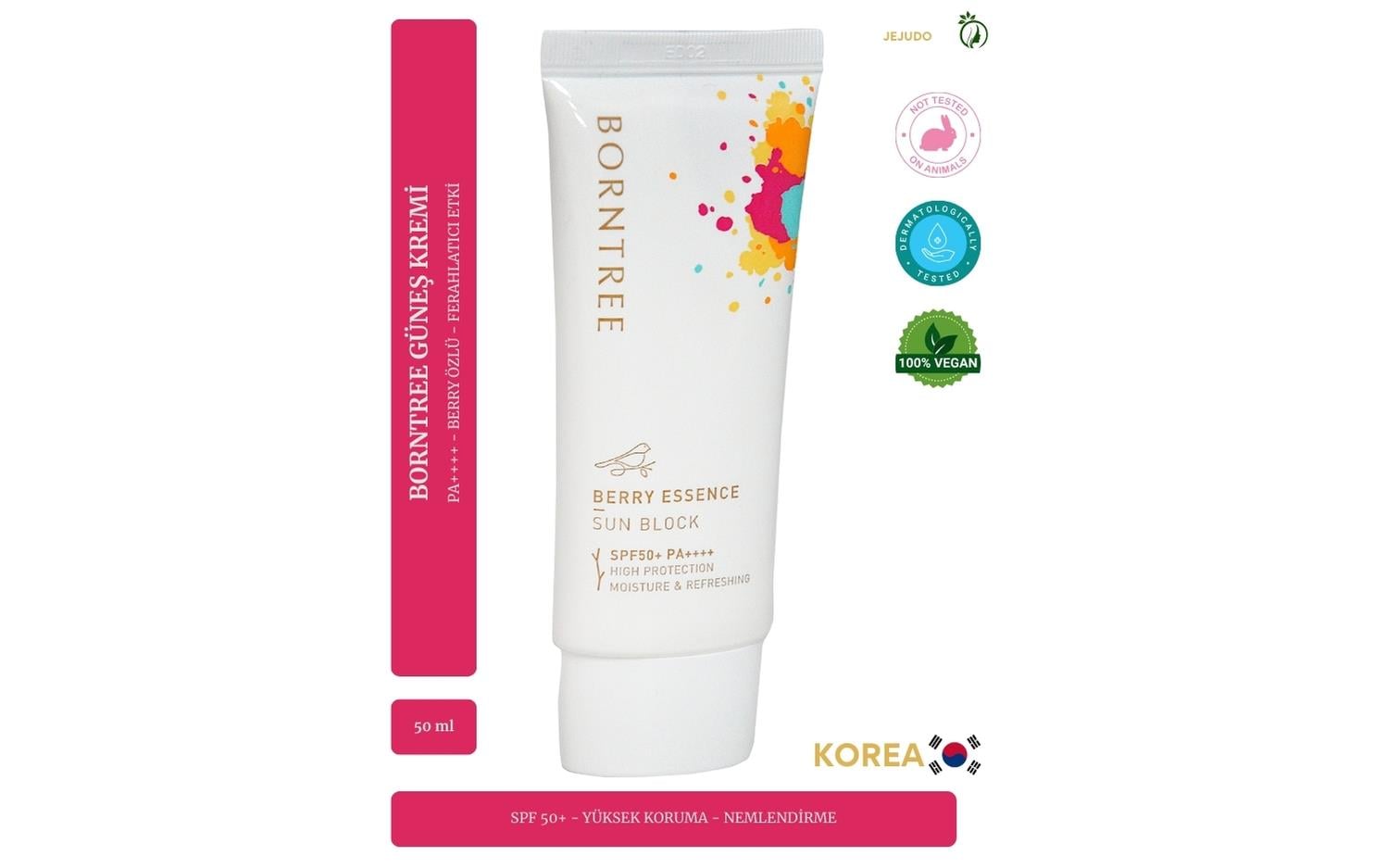 JEJUDO Borntree Berry Sun Block 50ml/spf50 Pa / Yaşlanma Ve Leke Karşıtı, Alerjen Içermeyen Güneş Kremi