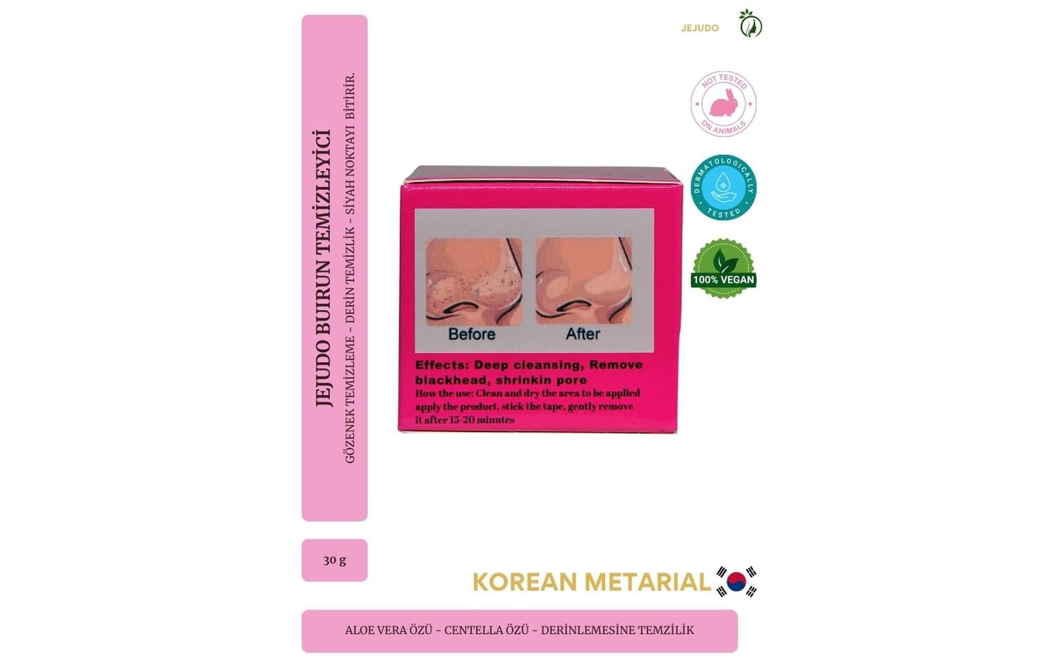 JEJUDO Burun Temizleme Macunu, Burun Bandı, Gözenek Giderici 60 Kullanımlık Maske 30 Gr/60 Strips