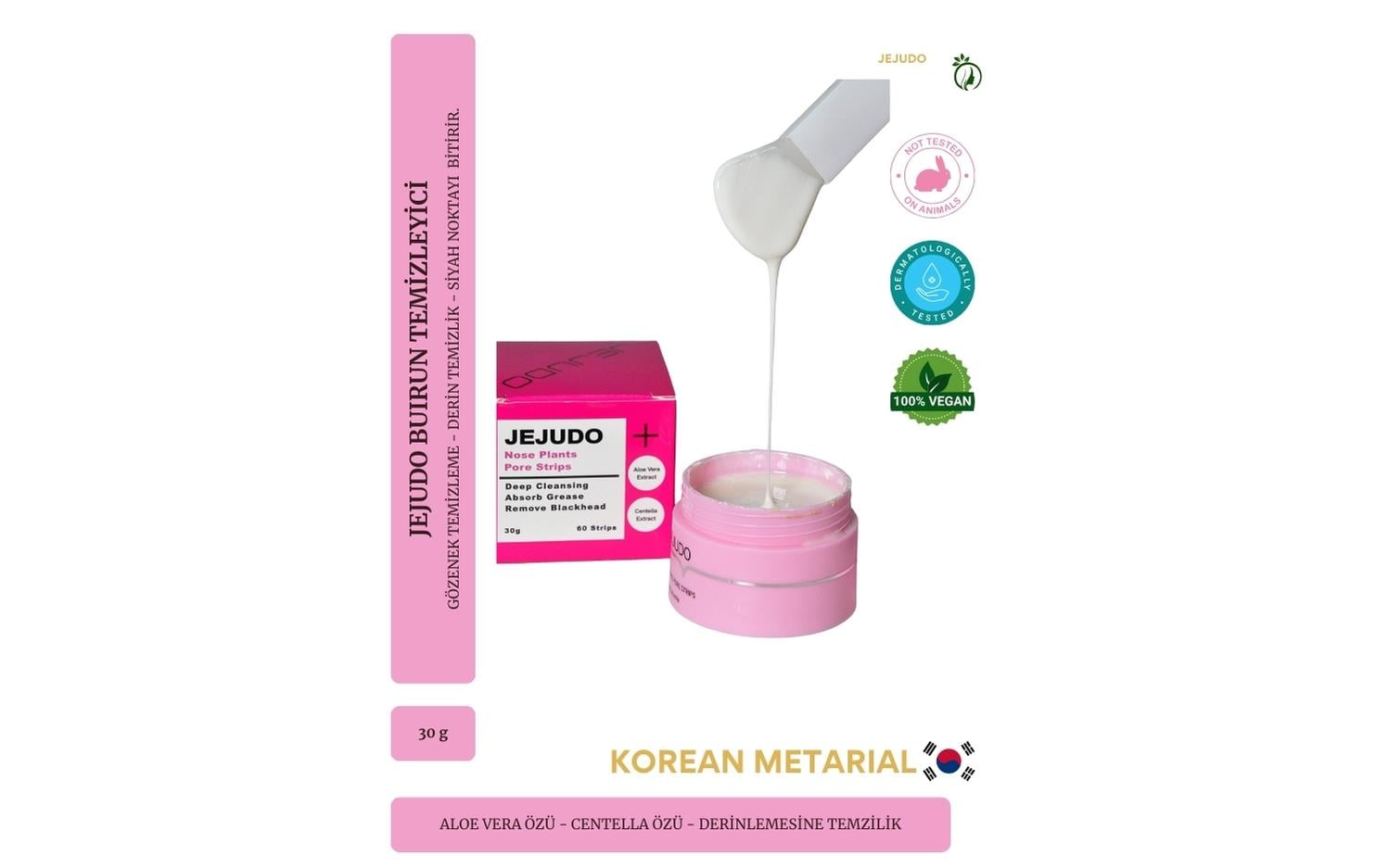 JEJUDO Burun Temizleme Macunu, Burun Bandı, Gözenek Giderici 60 Kullanımlık Maske 30 Gr/60 Strips