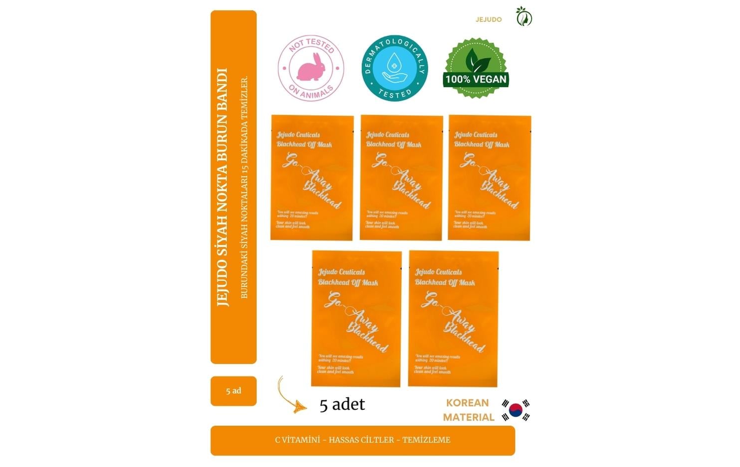 JEJUDO Ceuticals Siyah Noktaları 15 Dk Temizleyen Burun Bandı 5 Adet