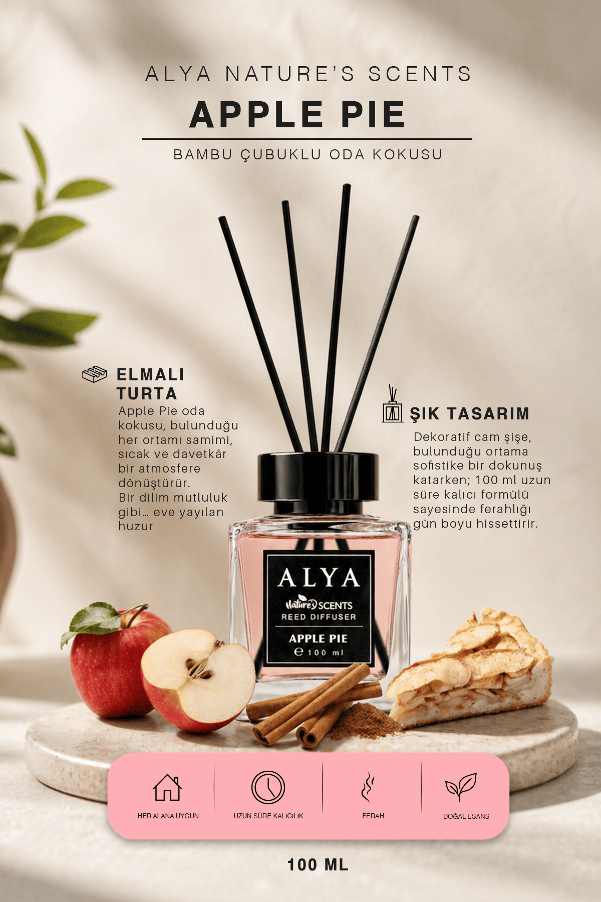 Nature's Scents Apple Pie Bambu Çubuklu Oda Kokusu- Elmalı Tart Kokusu