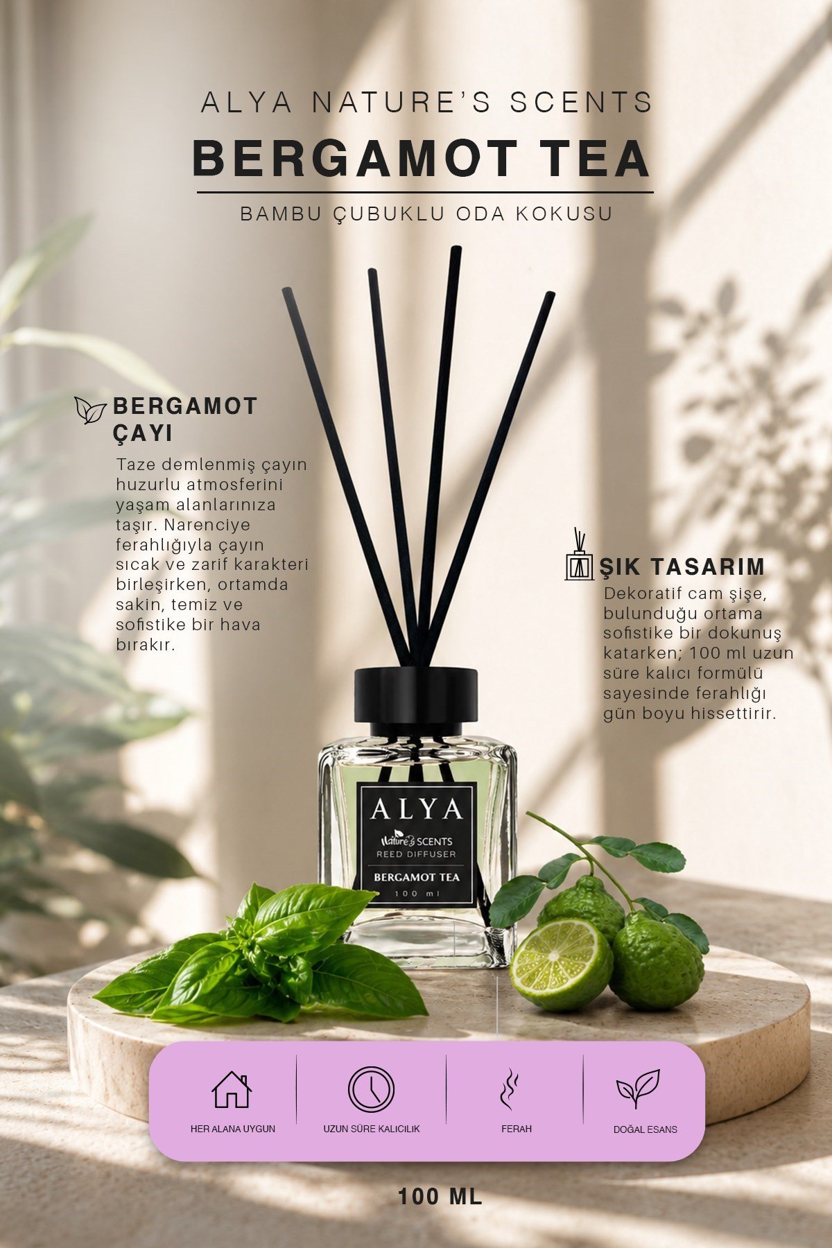 Nature's Scents Bergamot Tea Bambu Çubuklu Oda Kokusu-  Bergamotlu Çay Kokusu