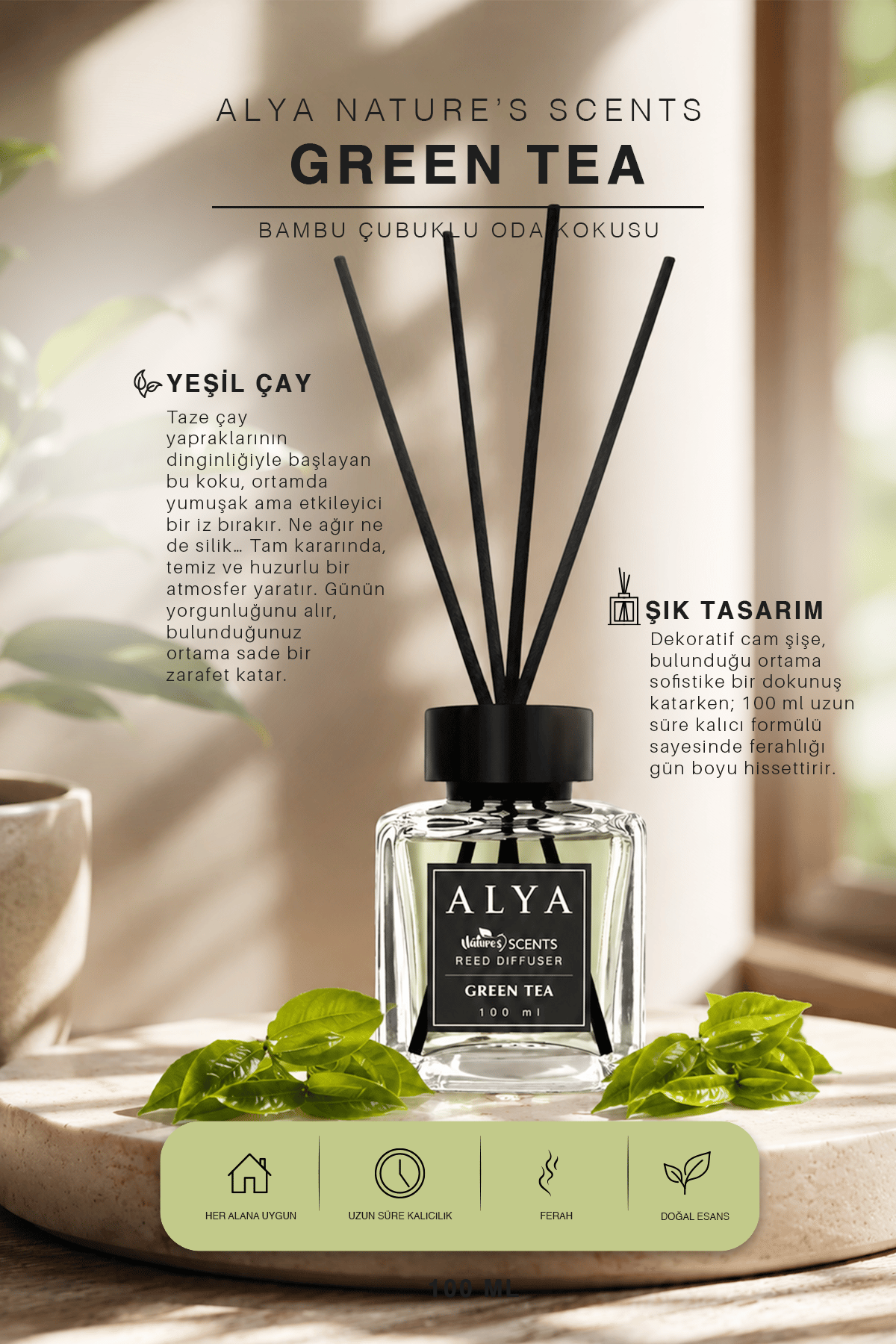 Nature's Scents Green Tea Bambu Çubuklu Oda Kokusu - Yeşilçay Kokusu