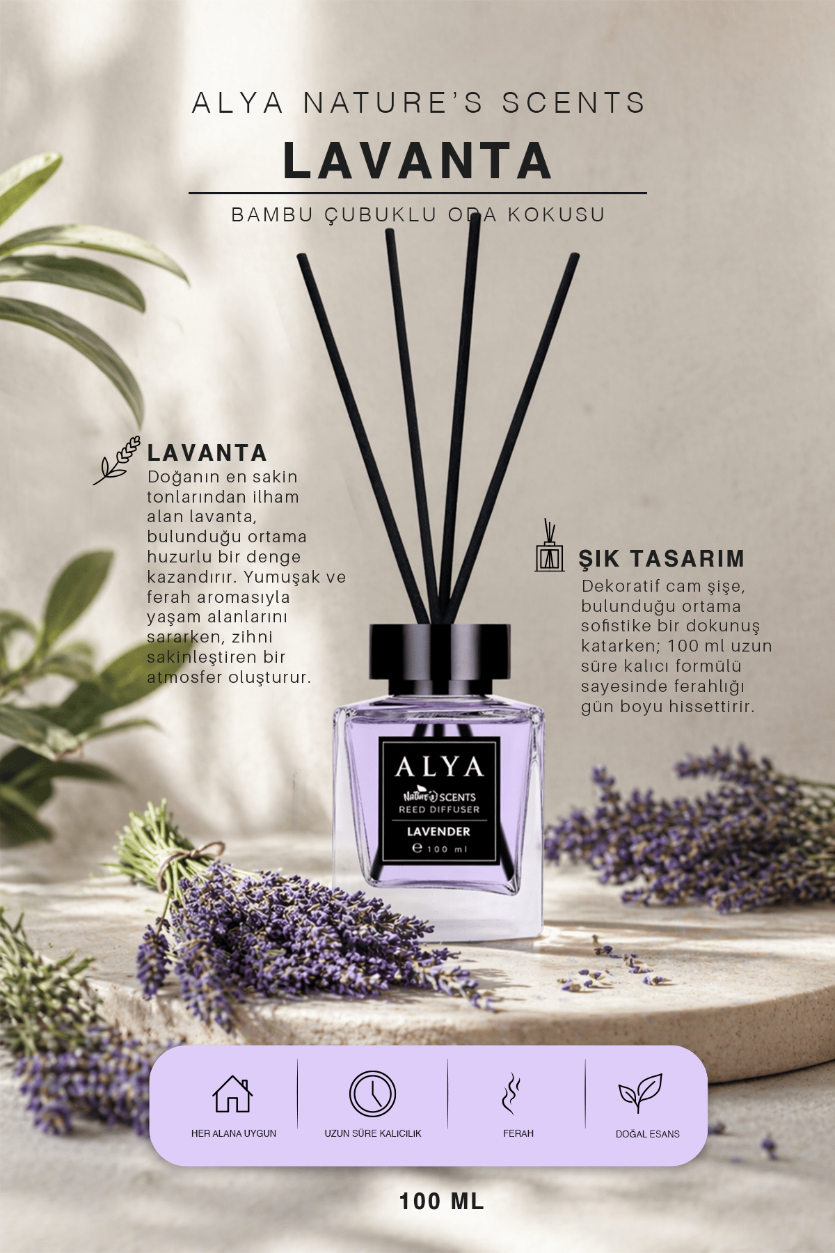 Nature's Scents Lavender Bambu Çubuklu Oda Kokusu - Lavanta Kokusu
