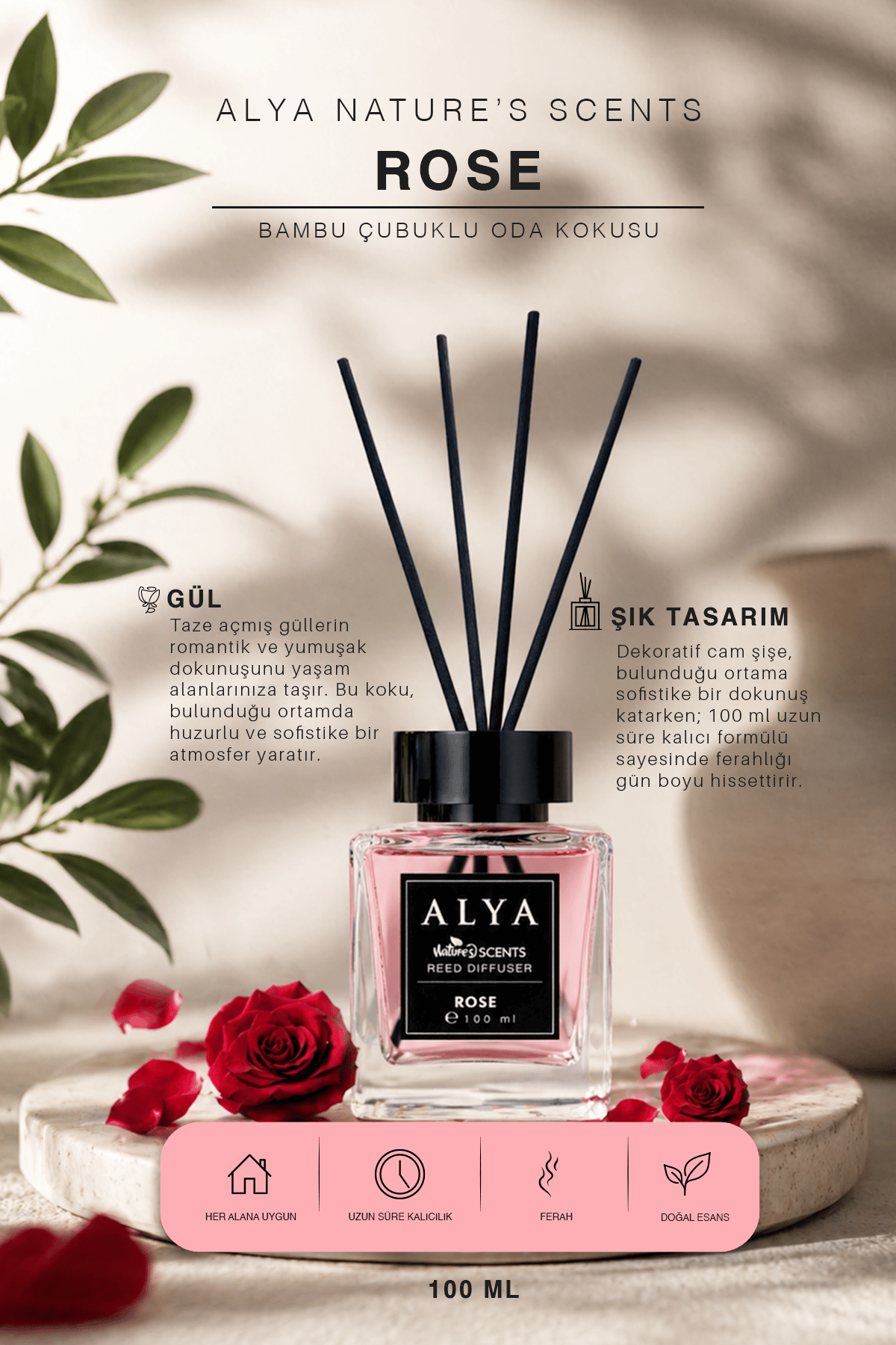 Nature's Scents Rose Bambu Çubuklu Oda Kokusu- Gül Kokusu