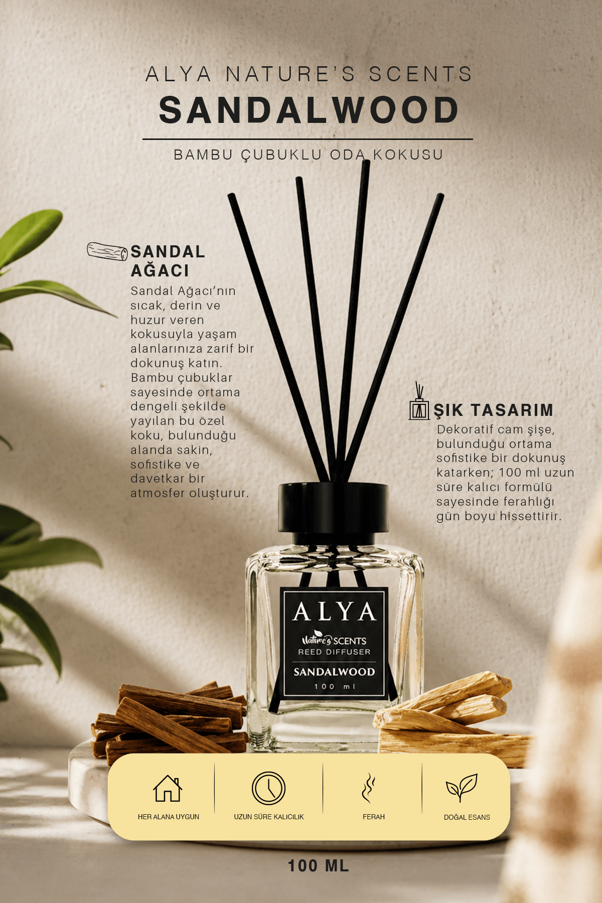 Nature's Scents Sandalwood Bambu Çubuklu Oda Kokusu - Sandal Ağacı Kokusu