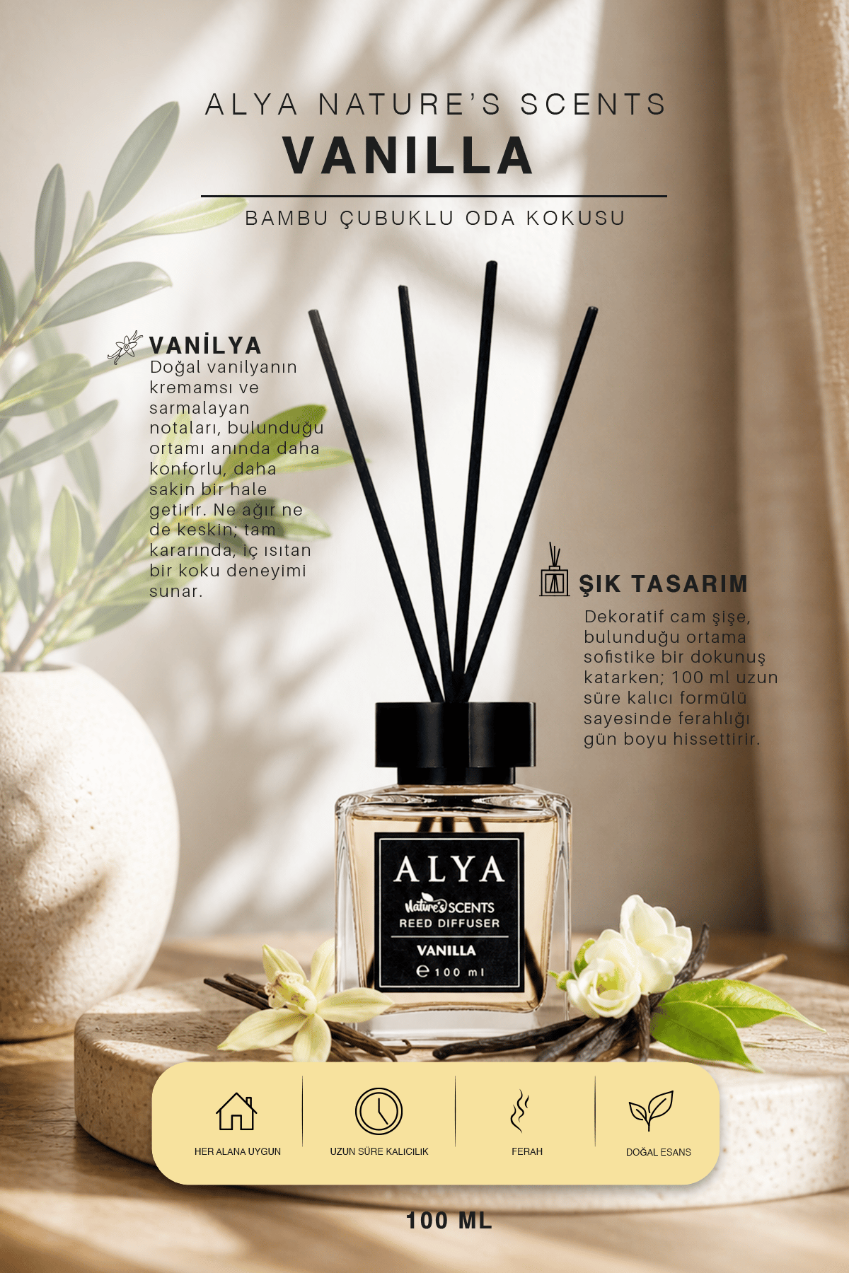 Nature's Scents Vanilla Bambu Çubuklu Oda Kokusu - Vanilya Kokusu