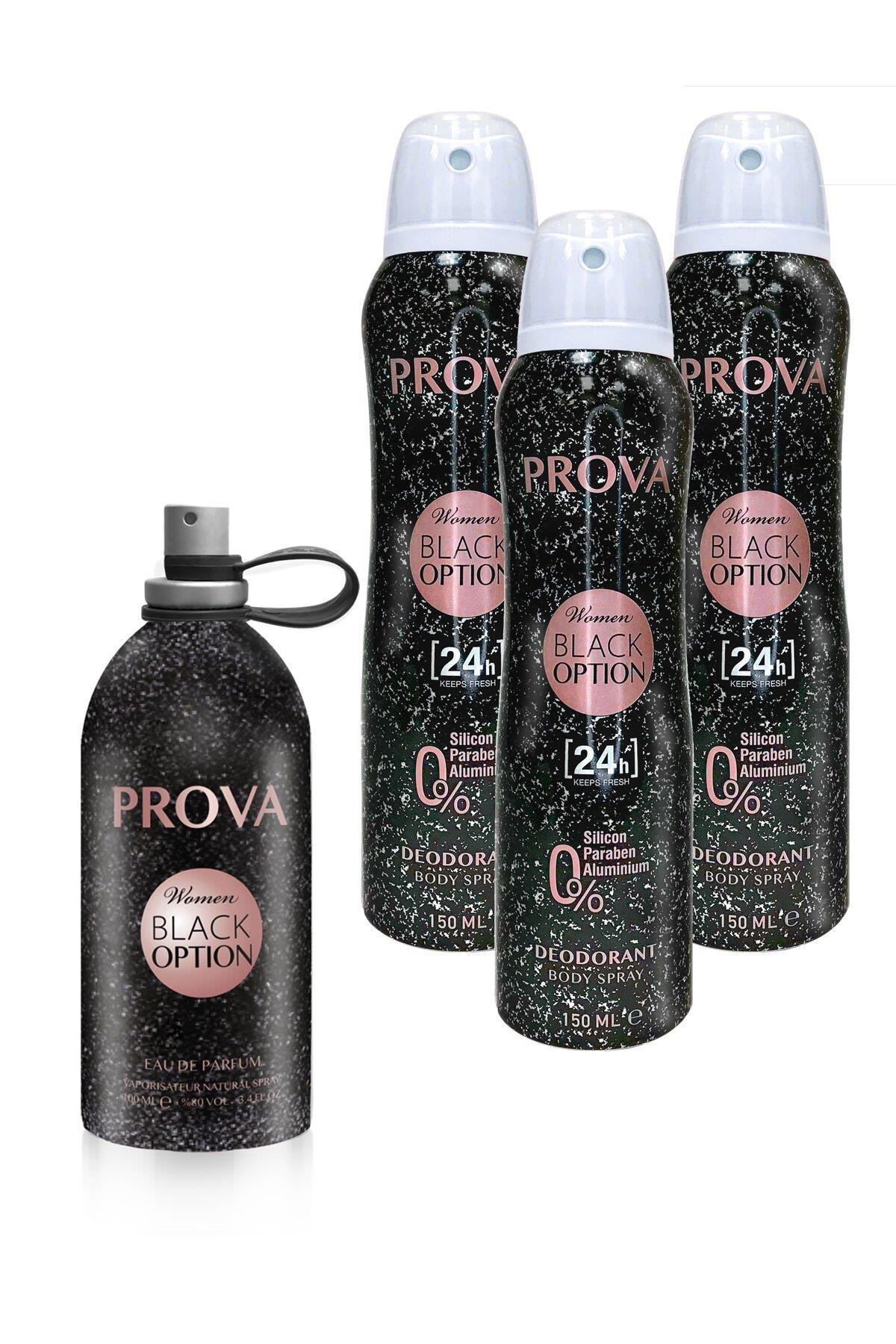Prova Black Option EDP Kadın Parfüm 120 ml ve Deodorant 150 ml 3 Adet