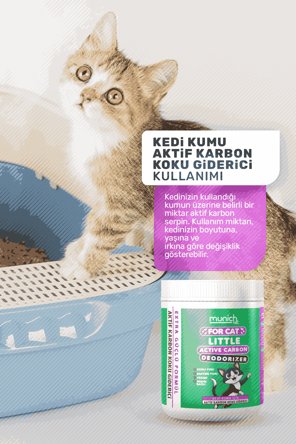 Munich Vet Aktif Karbon Kedi Kumu Koku Giderici 450 gr