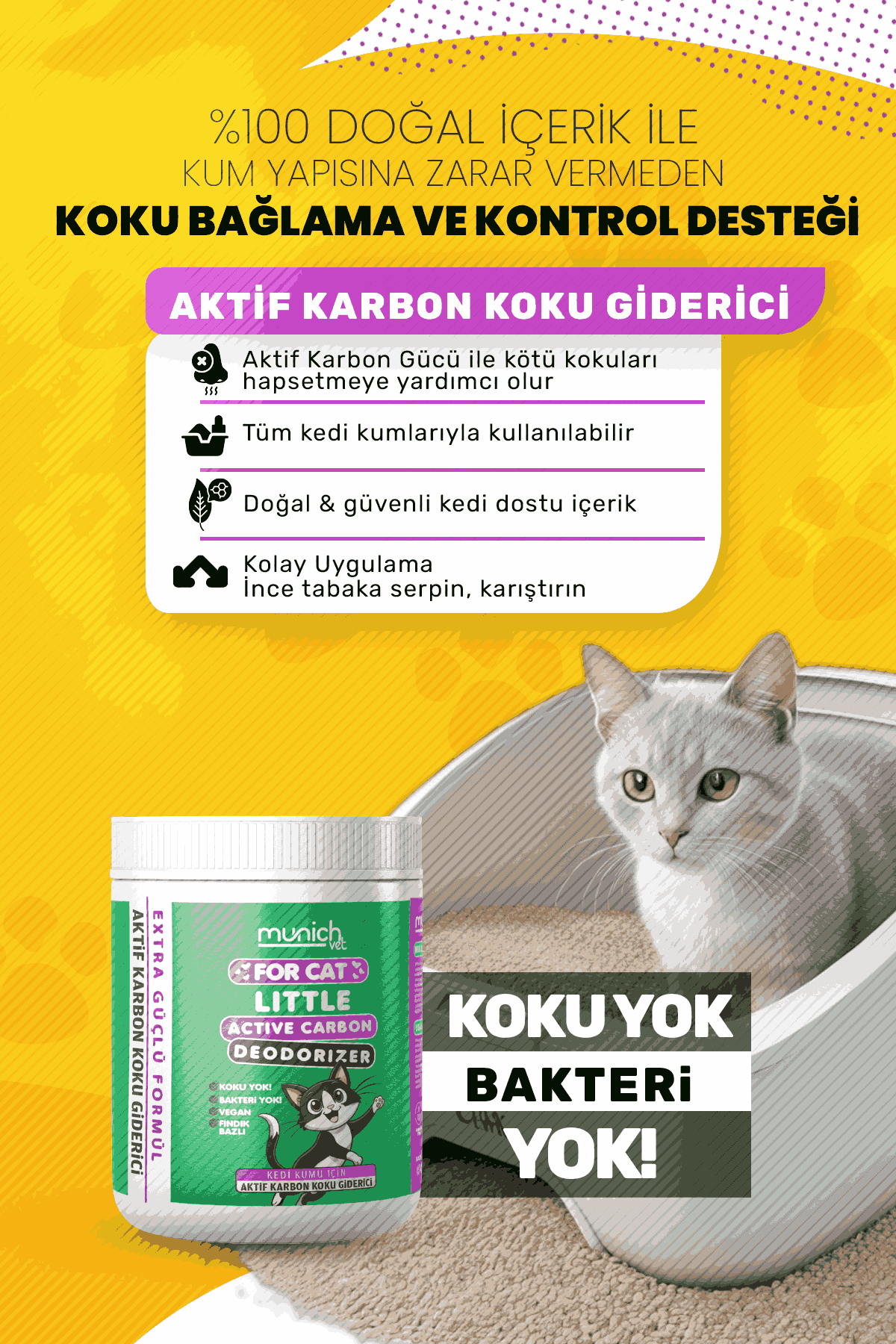 Munich Vet Aktif Karbon Kedi Kumu Koku Giderici 450 gr