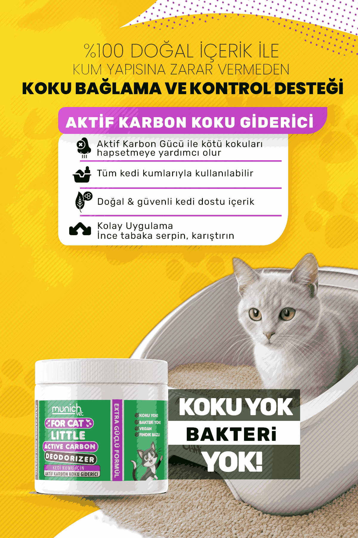 Munich Vet Aktif Karbon Kedi Kumu Koku Giderici 240 gr