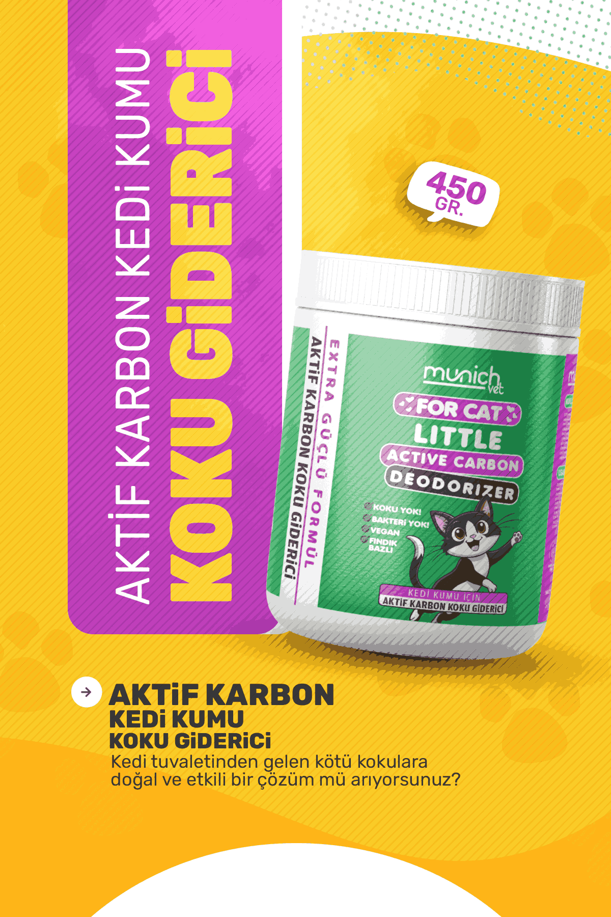 Munich Vet Aktif Karbon Kedi Kumu Koku Giderici 450 gr