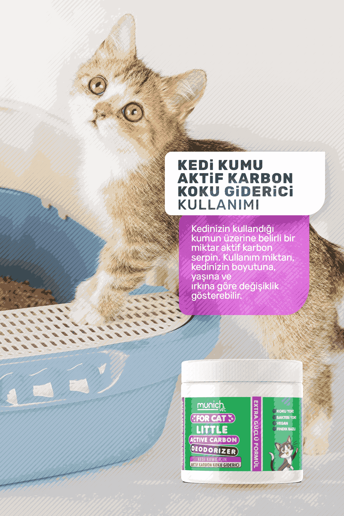 Munich Vet Aktif Karbon Kedi Kumu Koku Giderici 240 gr