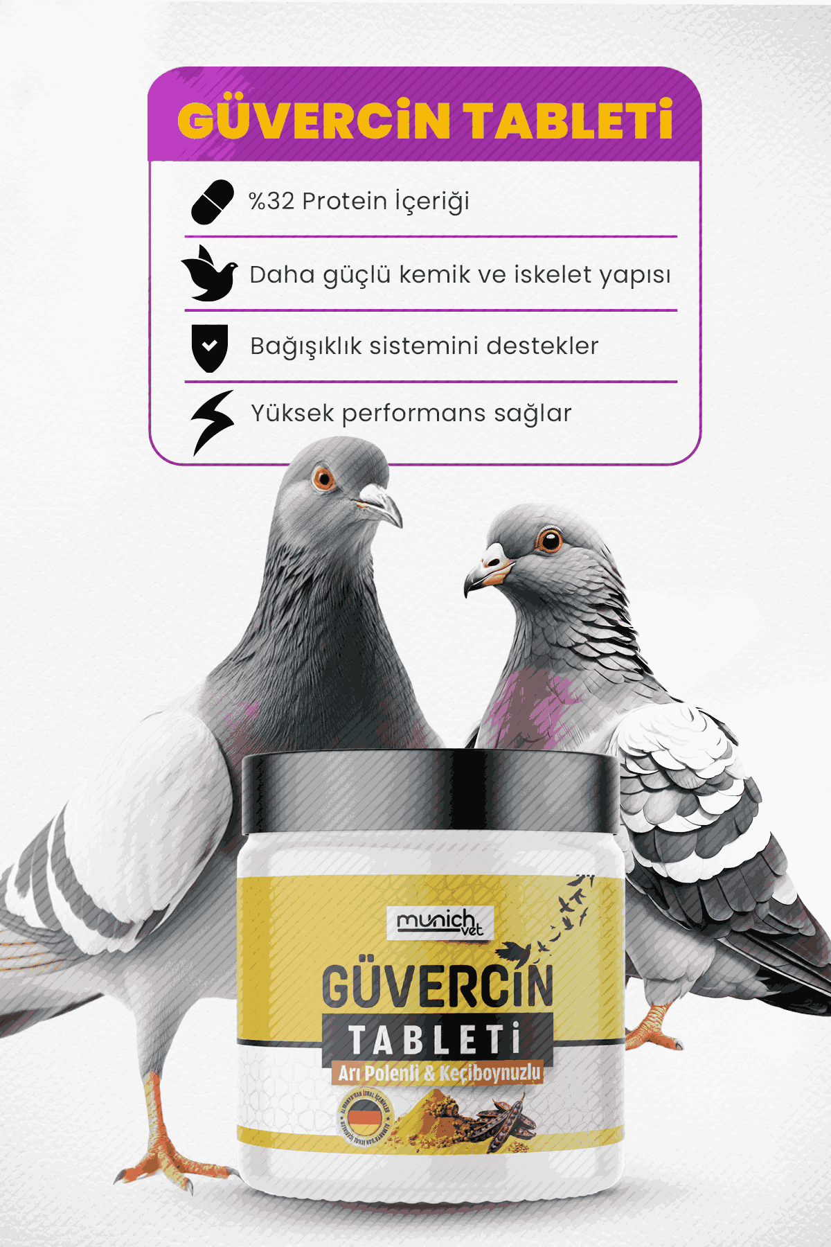 Munich Vet Arı Polenli Keçiboynuzlu Güvercin Tableti