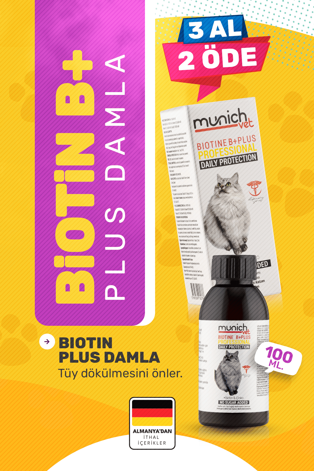 Munich Vet Biotine +Plus Tüy Dökülmesini Önleyen Damlası 100 ml