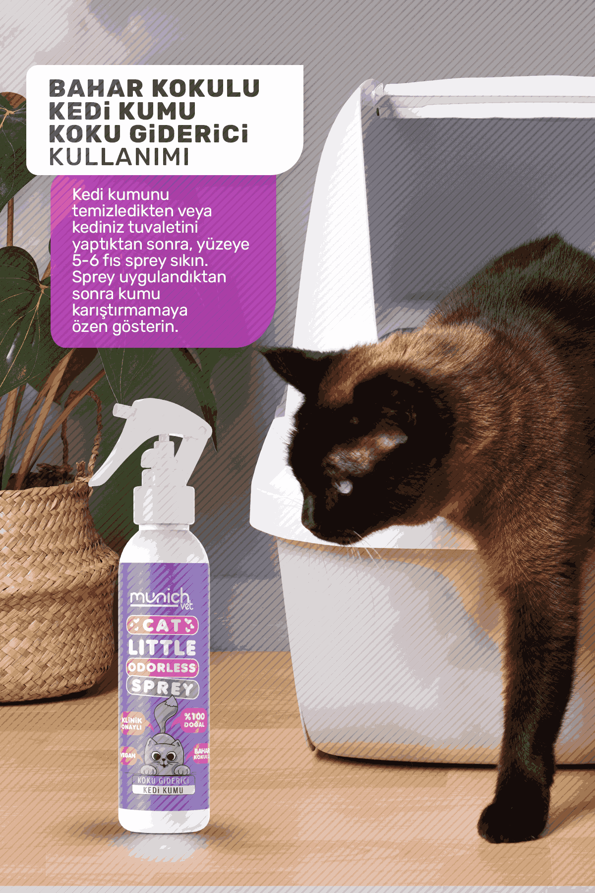 Munich Vet Doğal Bahar Kokulu Kedi Kumu Koku Giderici Sprey 400 ml