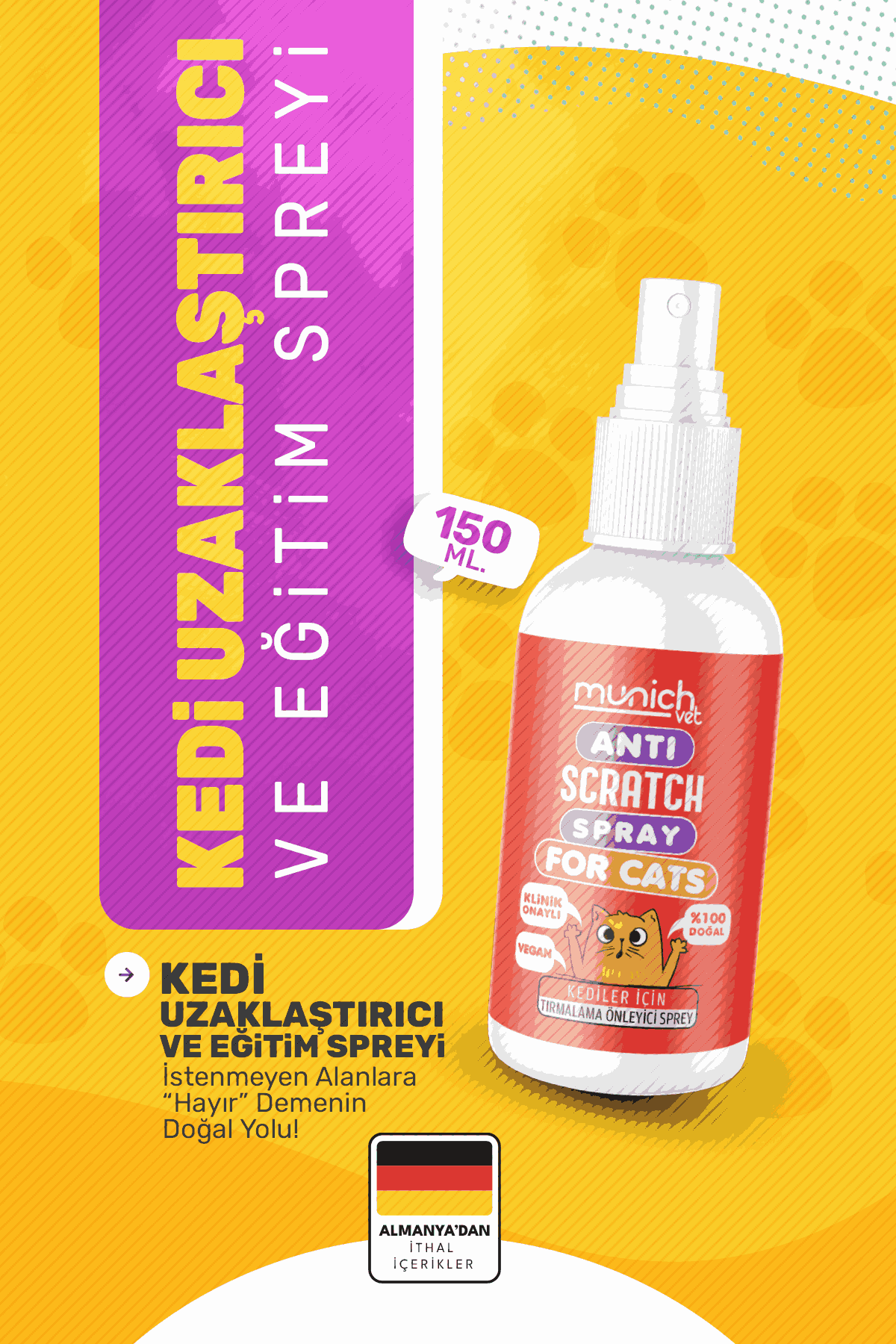 Munich Vet Doğal Kedi Uzaklaştırıcı Ve Eğitim Spreyi 150 Ml