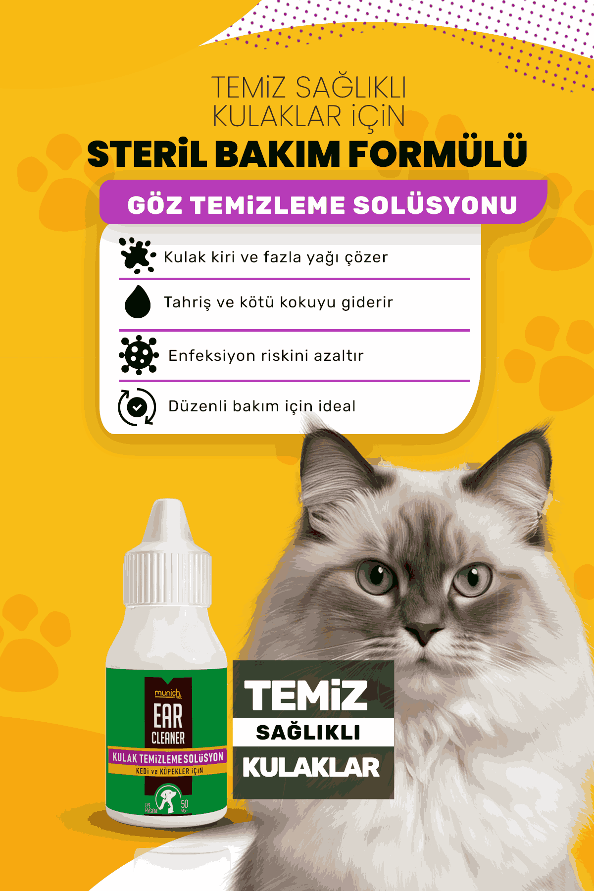 Munich Vet Ear Clean Kedi Kulak Temizleme Solüsyonu 50 ml