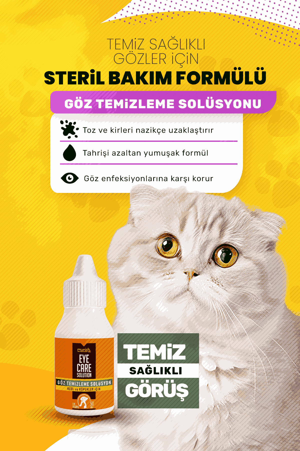 Munich Vet Eye Clean Kedi Göz Temizleme Solüsyonu 50 ml