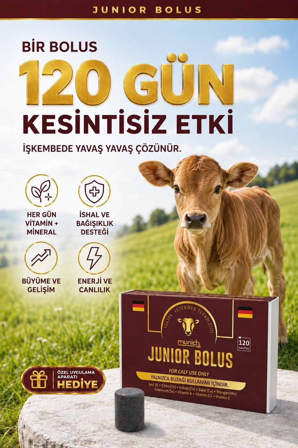 Munich Vet Junior Buzağı Bolusu 12 adet Yutturma Aparatı HEDİYE
