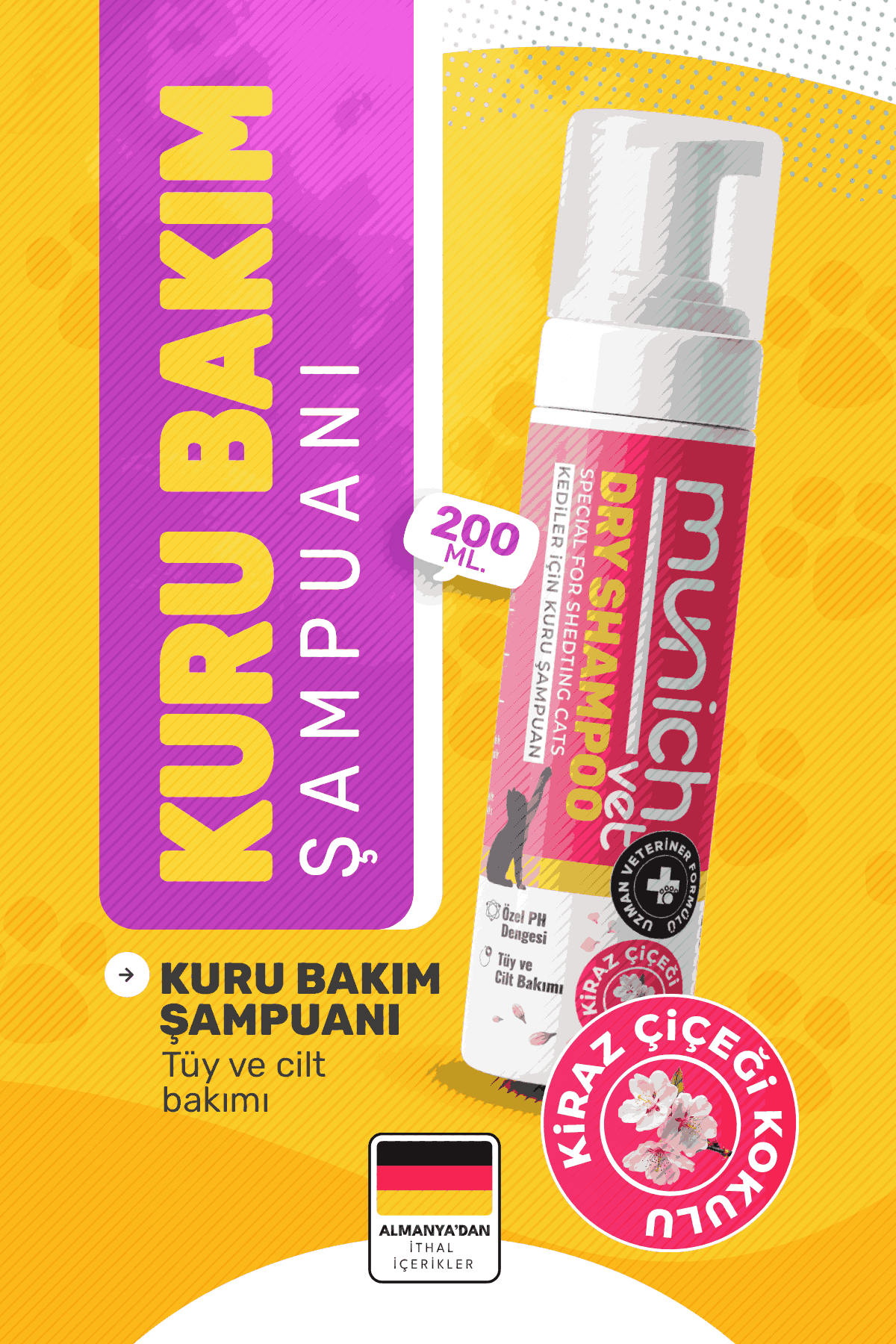 Munich Vet Kuru Bakım Şampuanı Kiraz Çiçeği Kokulu 200 ml