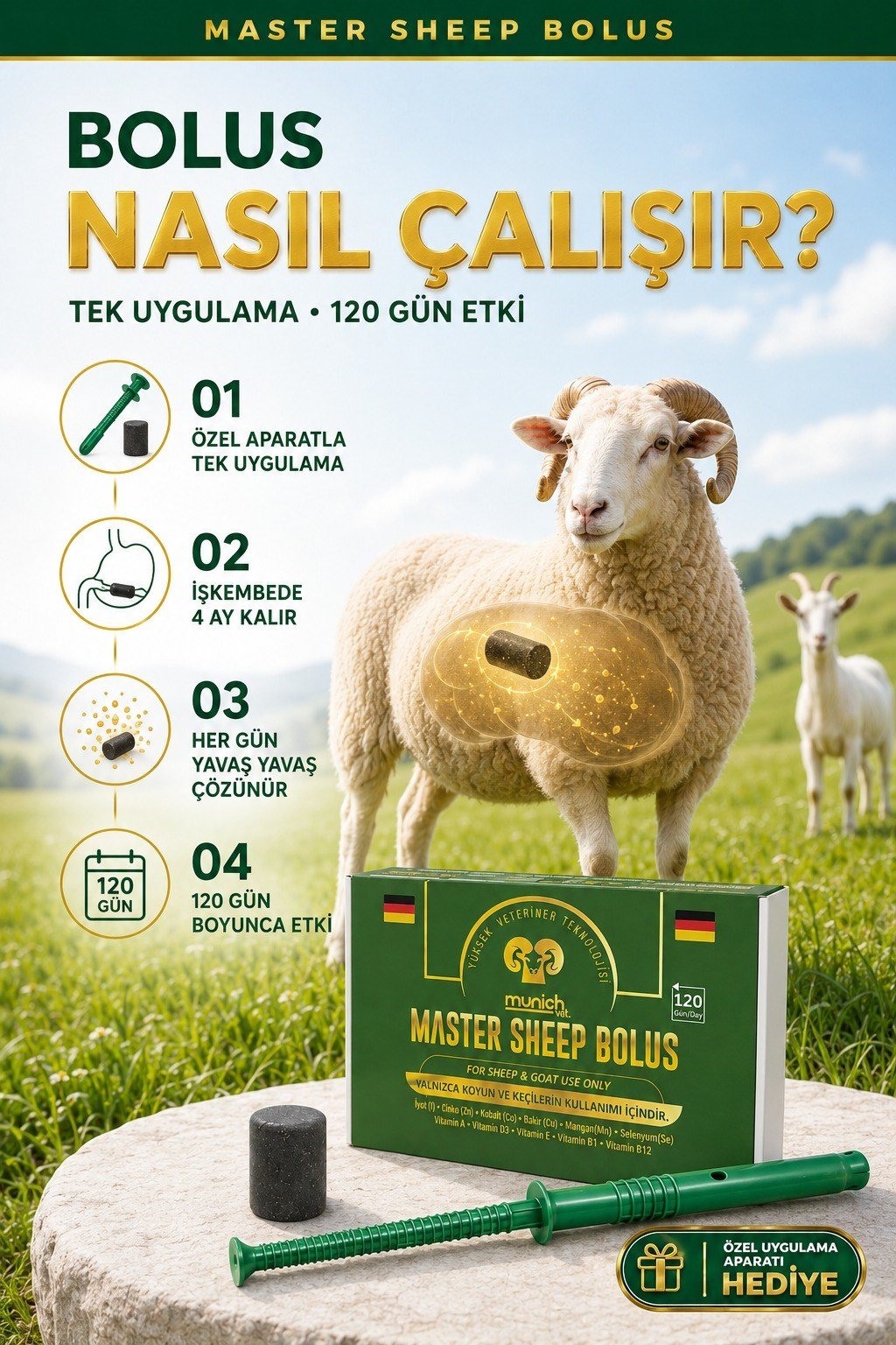 Munich Vet Master Sheep Koyun Keçi Bolusu 12 adet Yutturma Aparatı HEDİYE