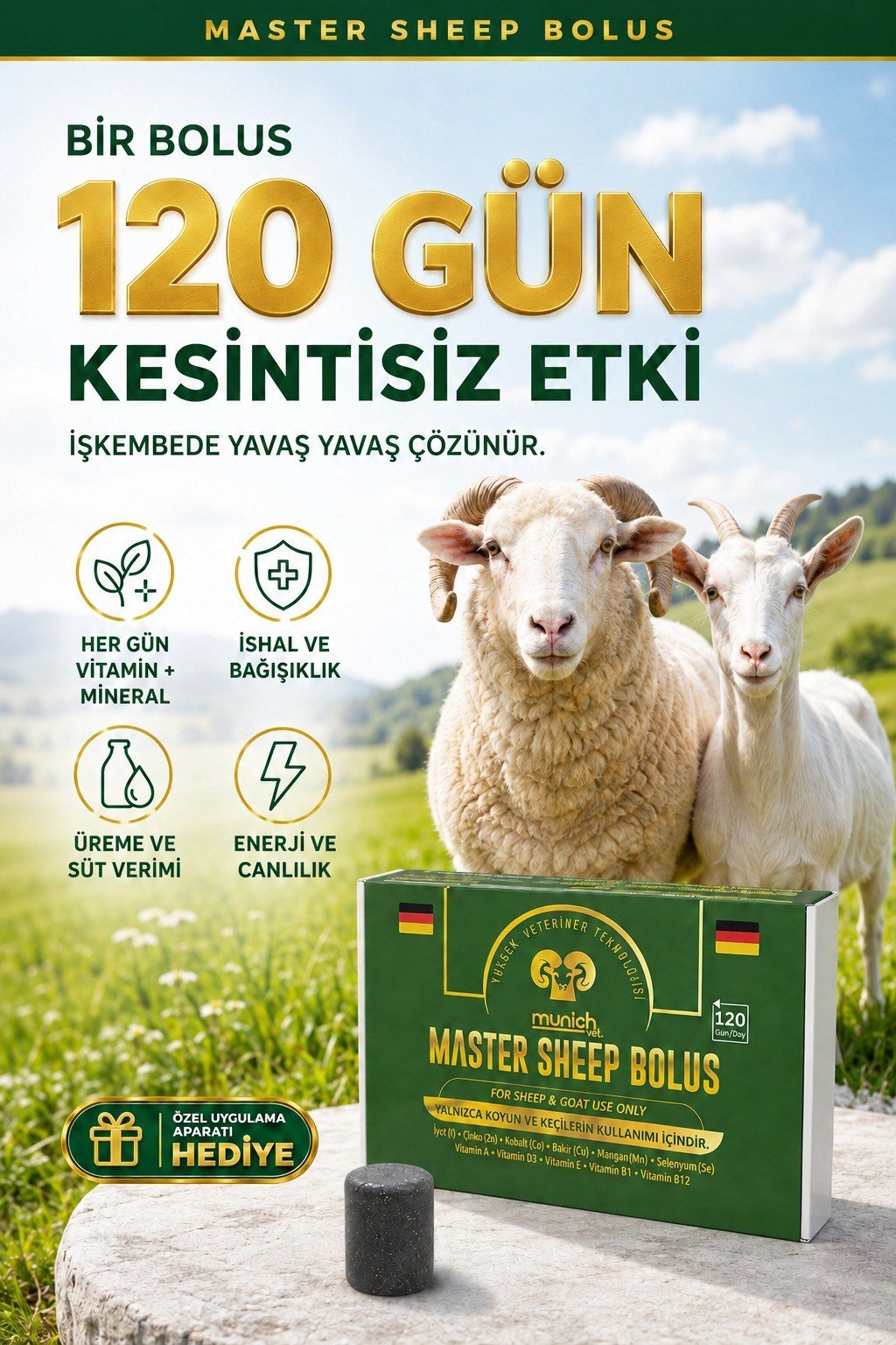 Munich Vet Master Sheep Koyun Keçi Bolusu 12 adet Yutturma Aparatı HEDİYE
