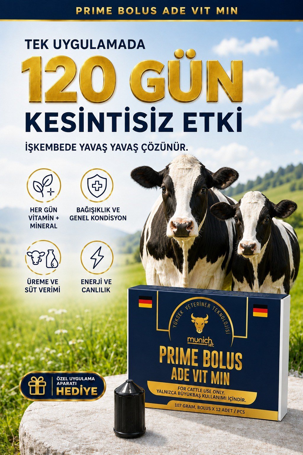 Munich Vet Prime Bolus ADE VİT MİN 12 adet Yutturma Aparatı HEDİYE
