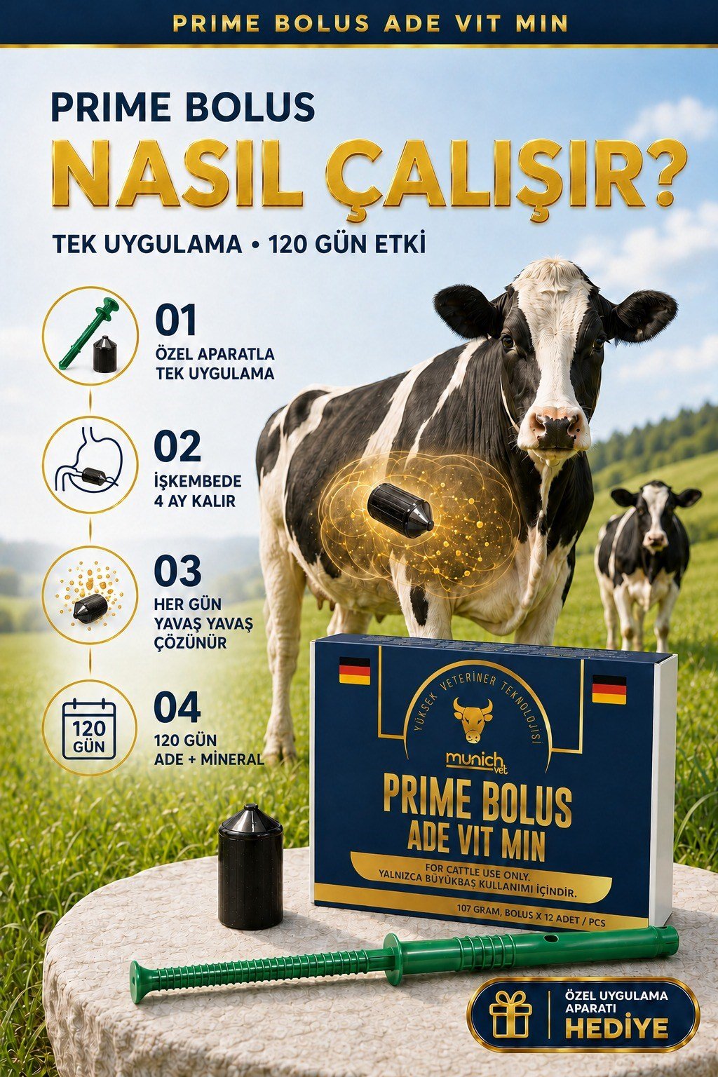 Munich Vet Prime Bolus ADE VİT MİN 12 adet Yutturma Aparatı HEDİYE