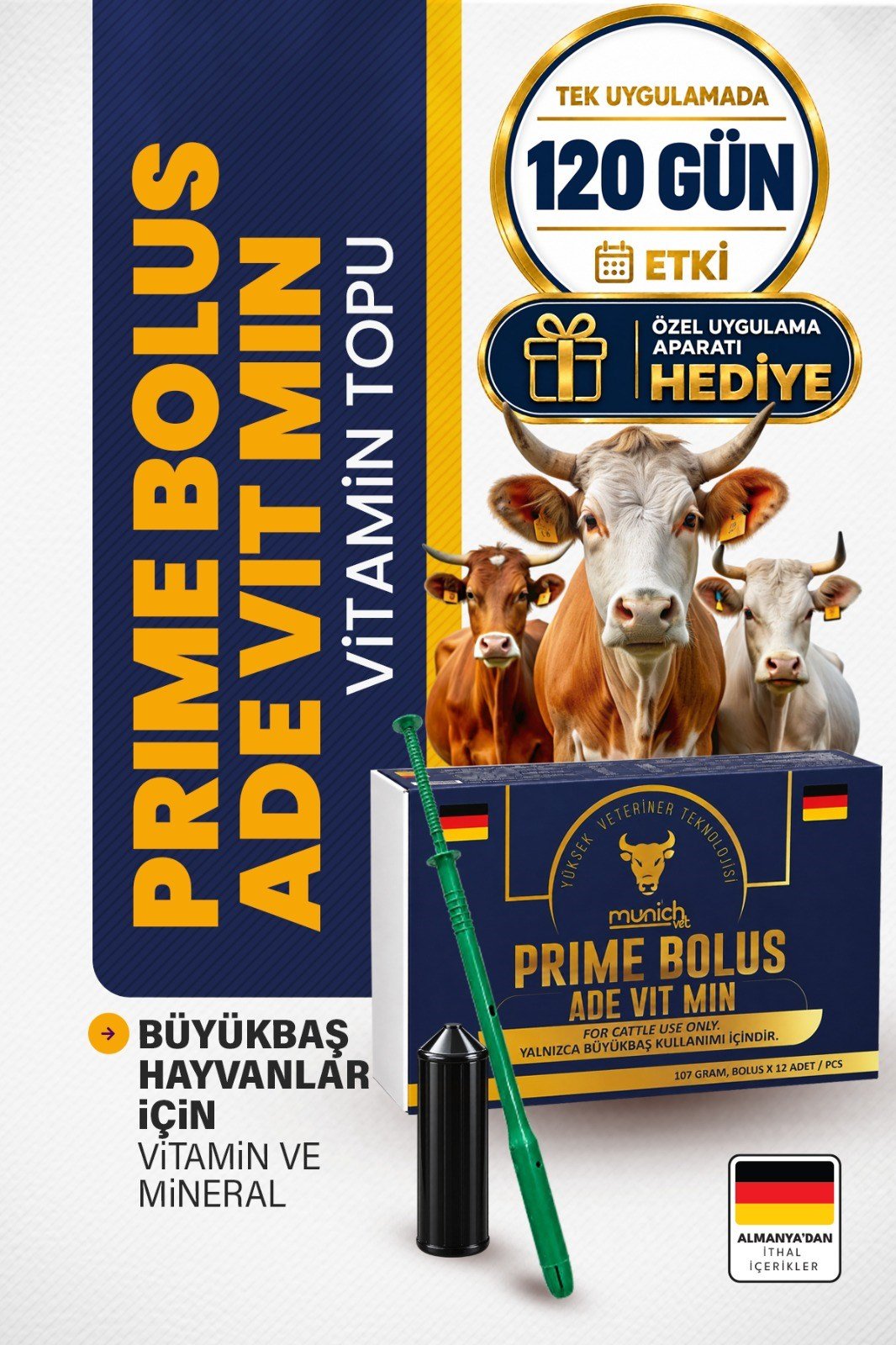 Munich Vet Prime Bolus ADE VİT MİN 12 adet Yutturma Aparatı HEDİYE