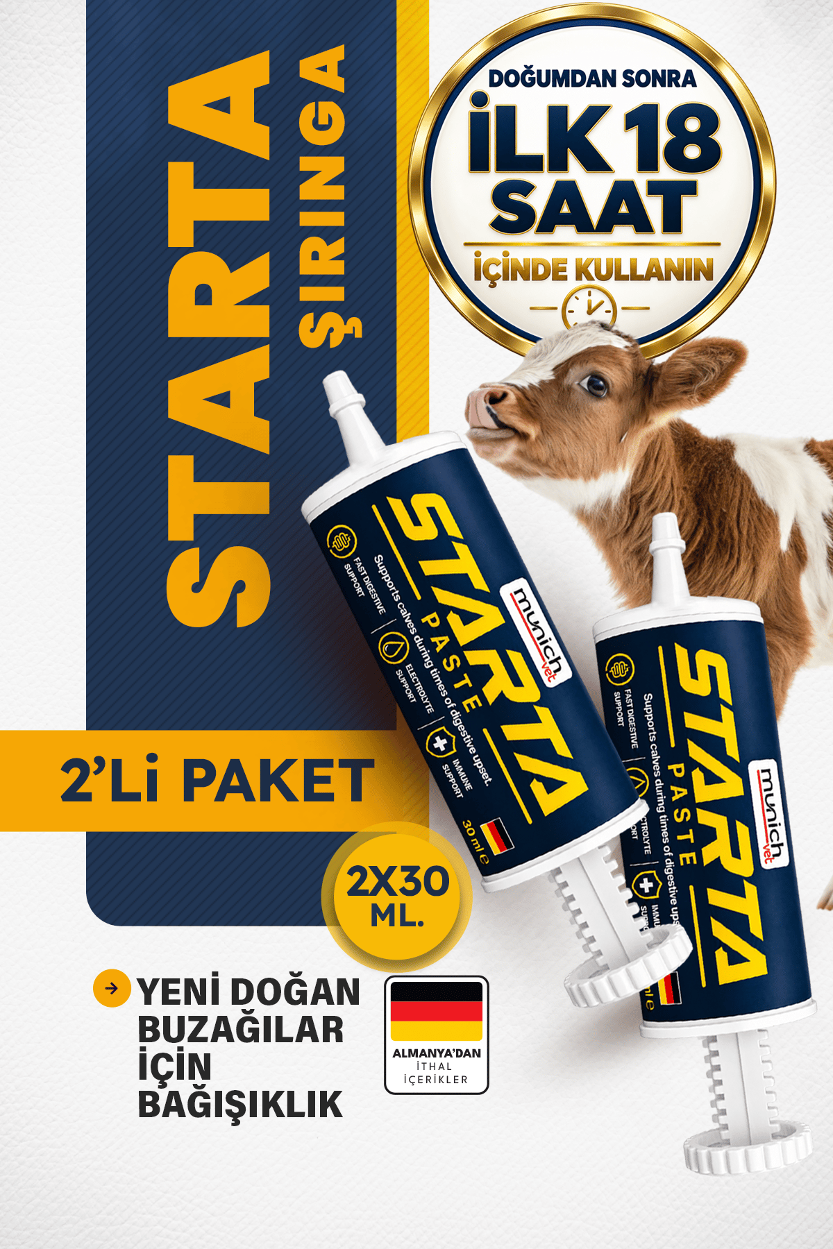 Munich Vet Starta Yeni Doğan Buzağı Şırıngası 2 adet