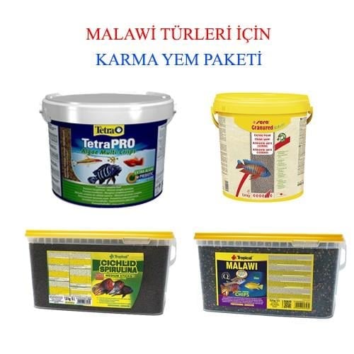 Malawi Ciklet Türleri İçin 4 Çeşit Karma Yem Paketi 500 Gr