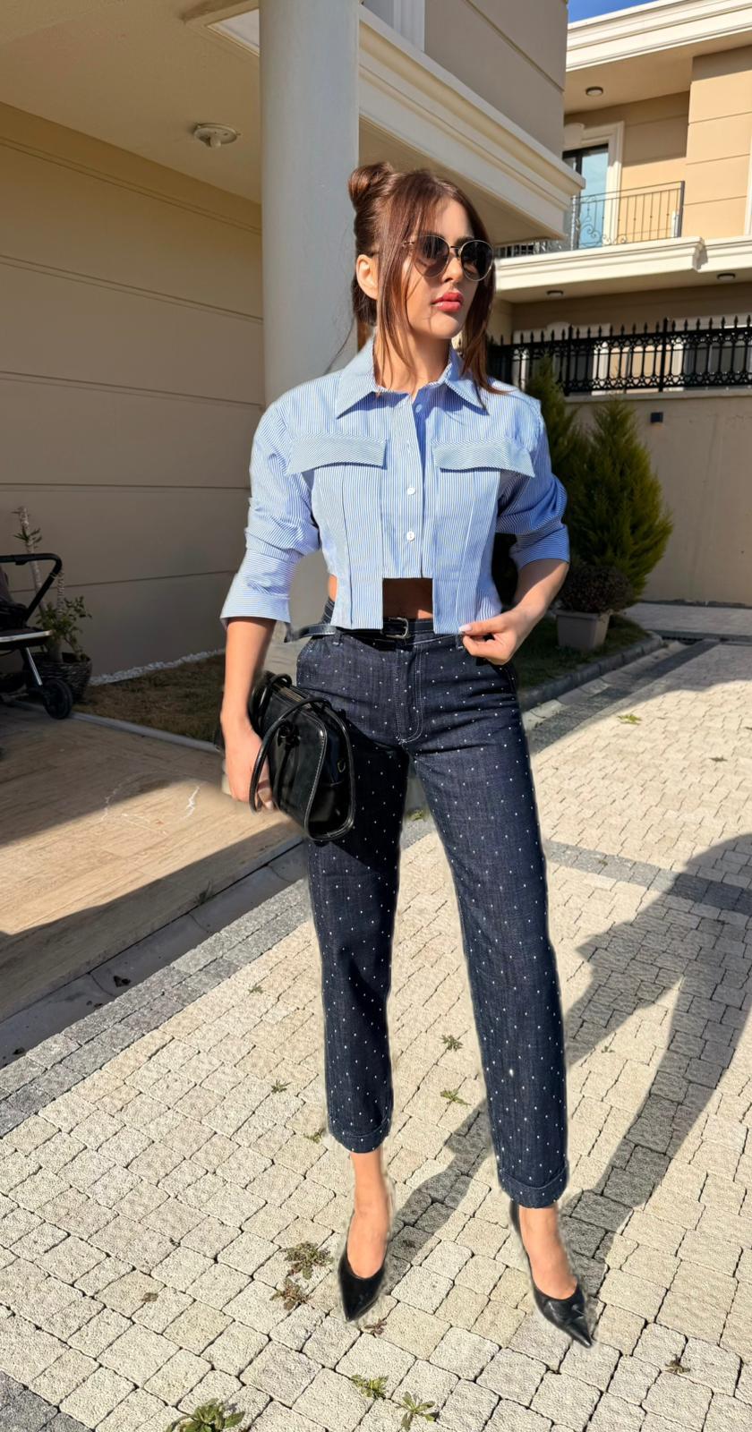 Çizgili Crop Gömlek