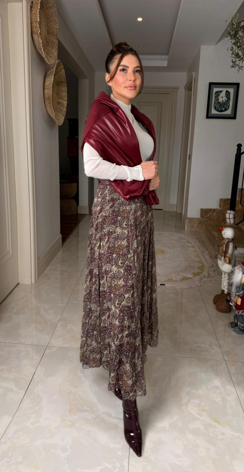 Desenli Midi Etek