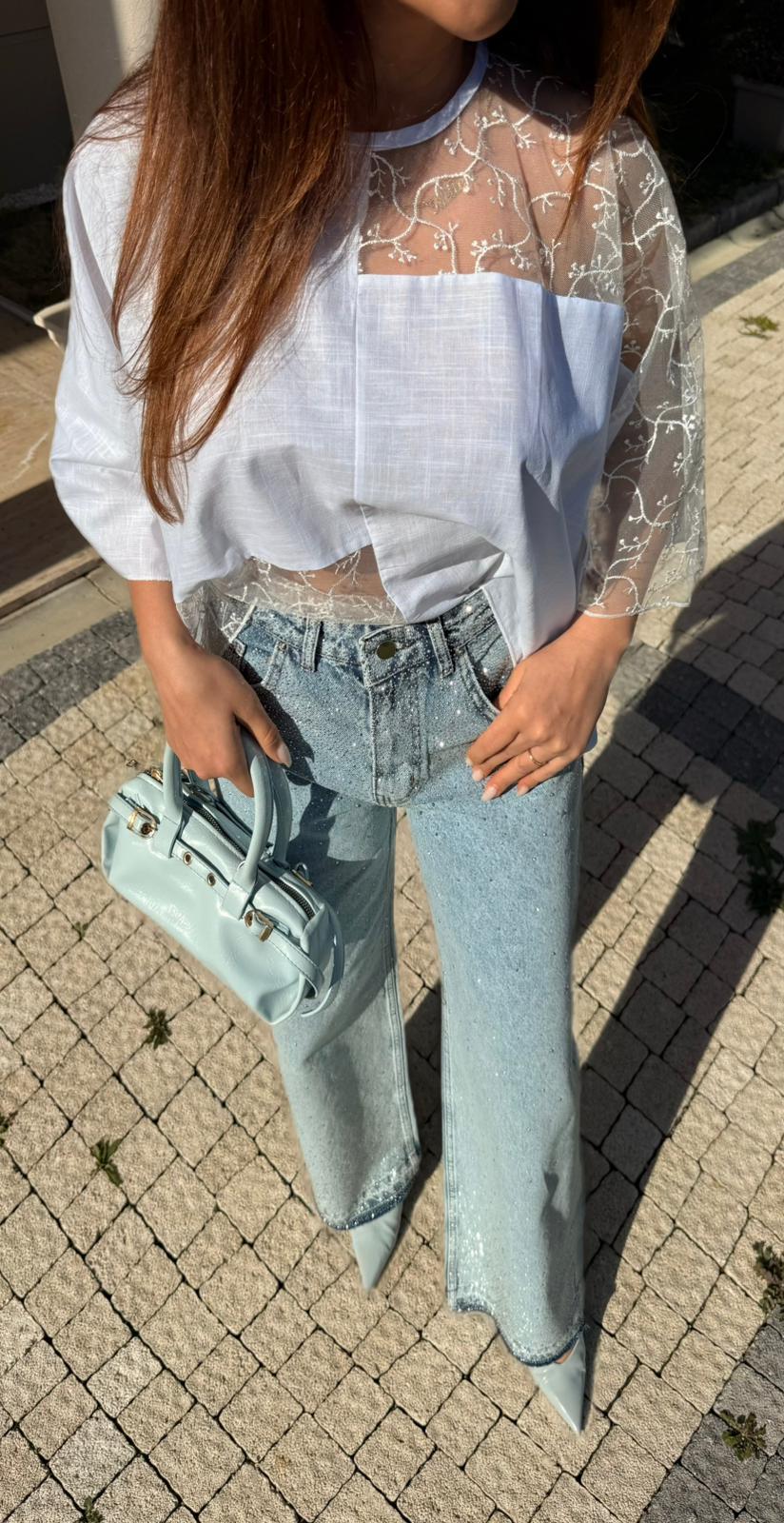 Kesik Paça Taşlı Denim