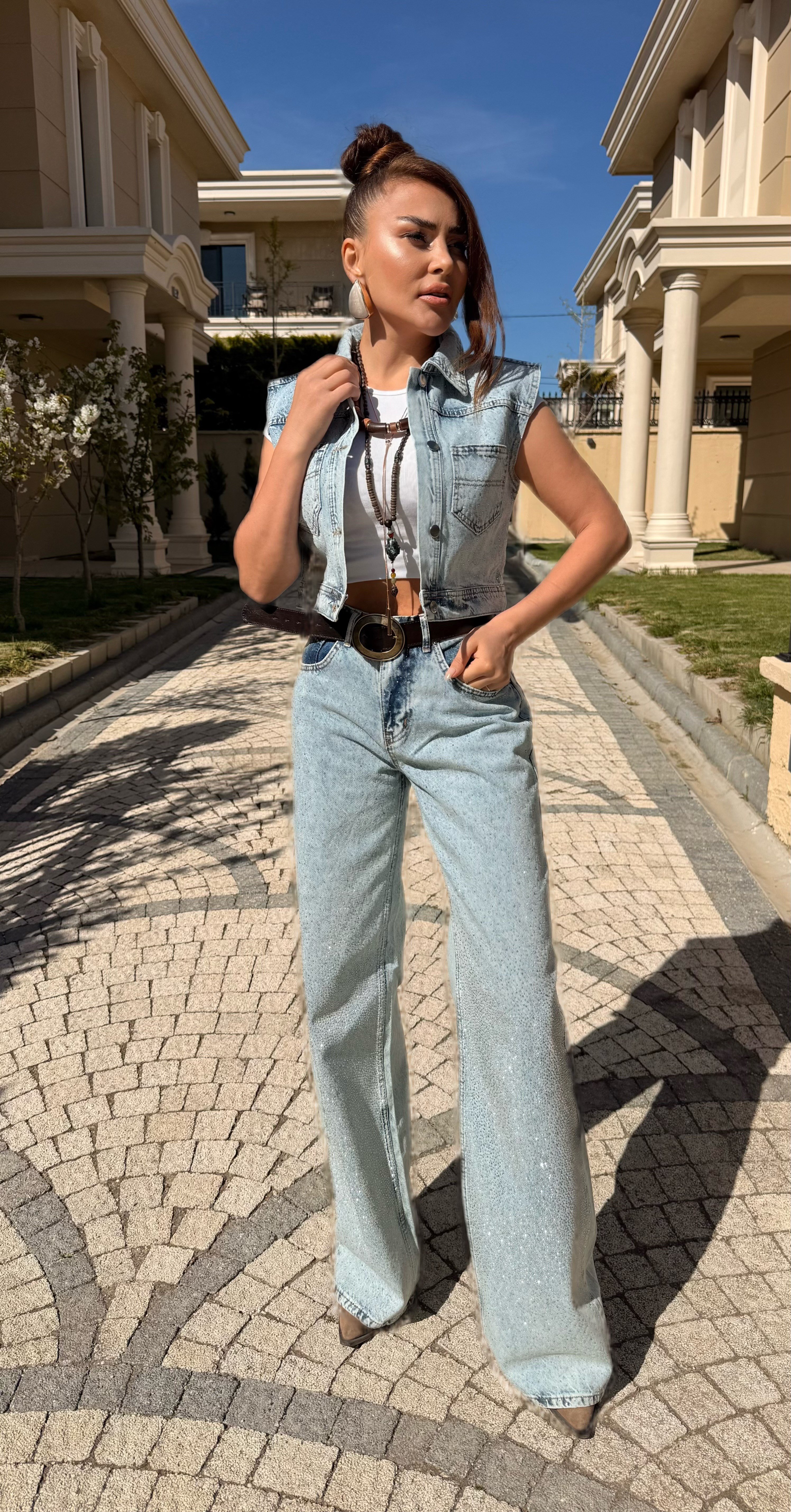 Tasarım Işıltılı Jean Takım