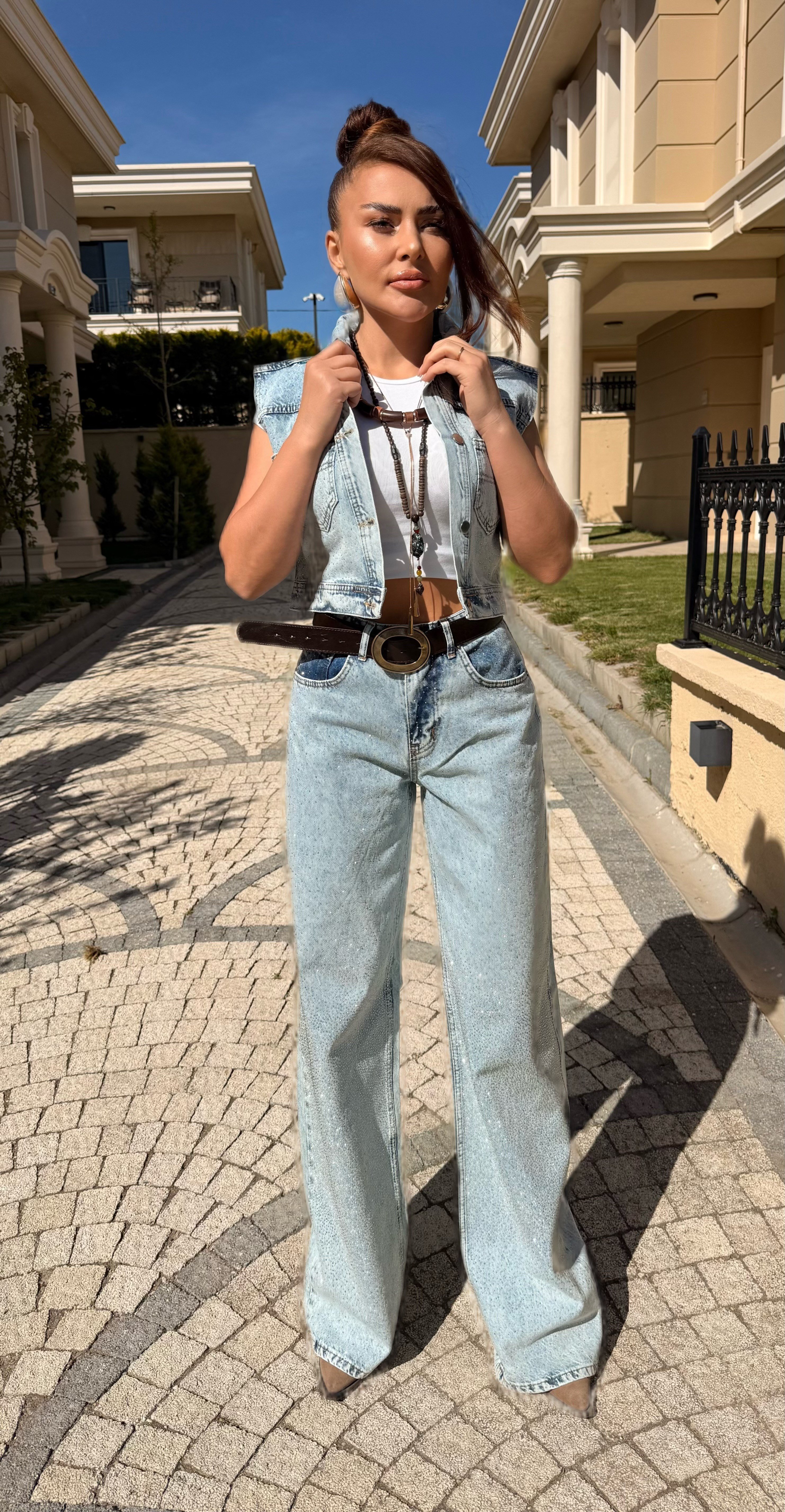 Tasarım Işıltılı Jean Takım