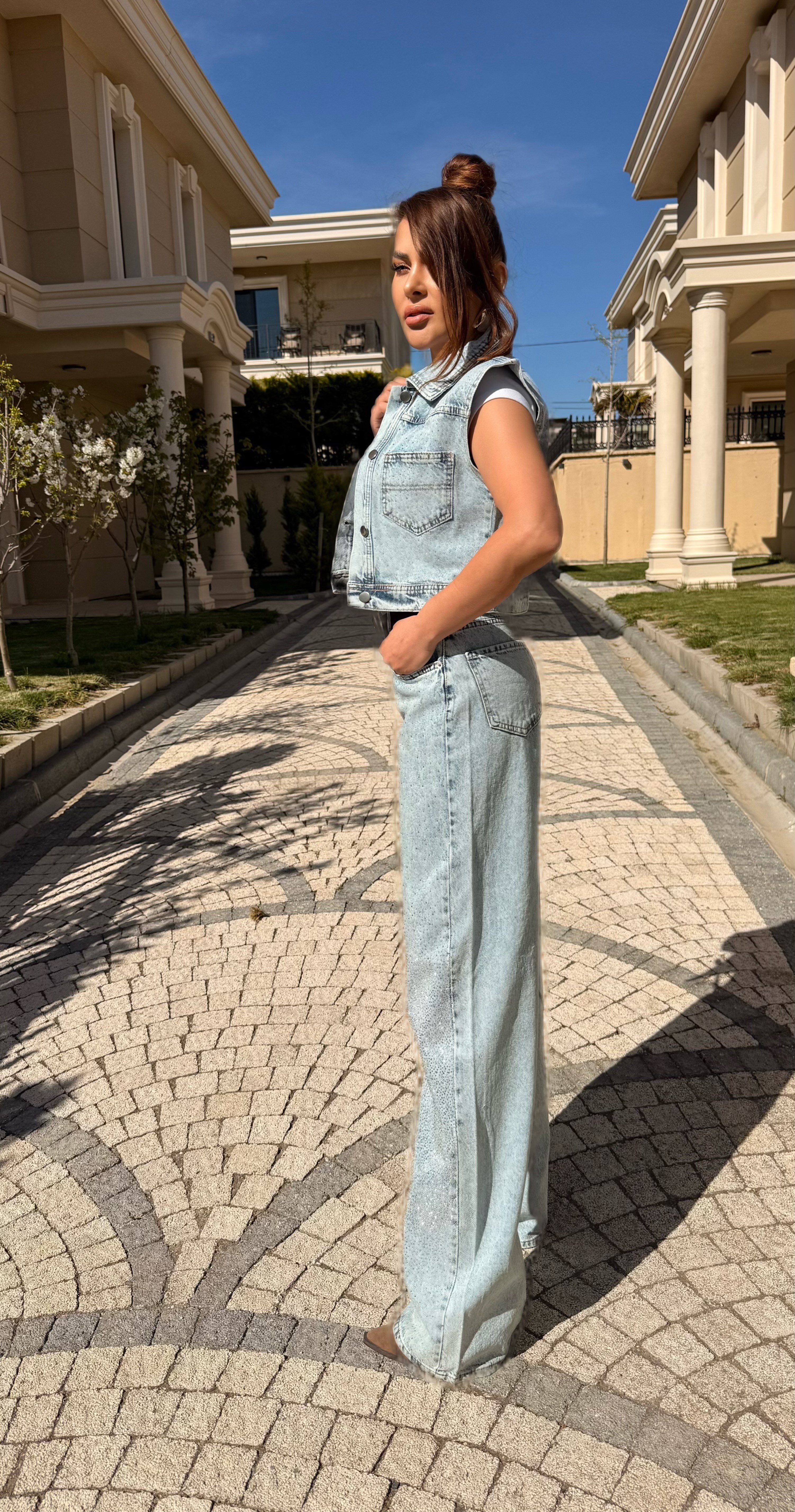 Tasarım Işıltılı Jean Takım