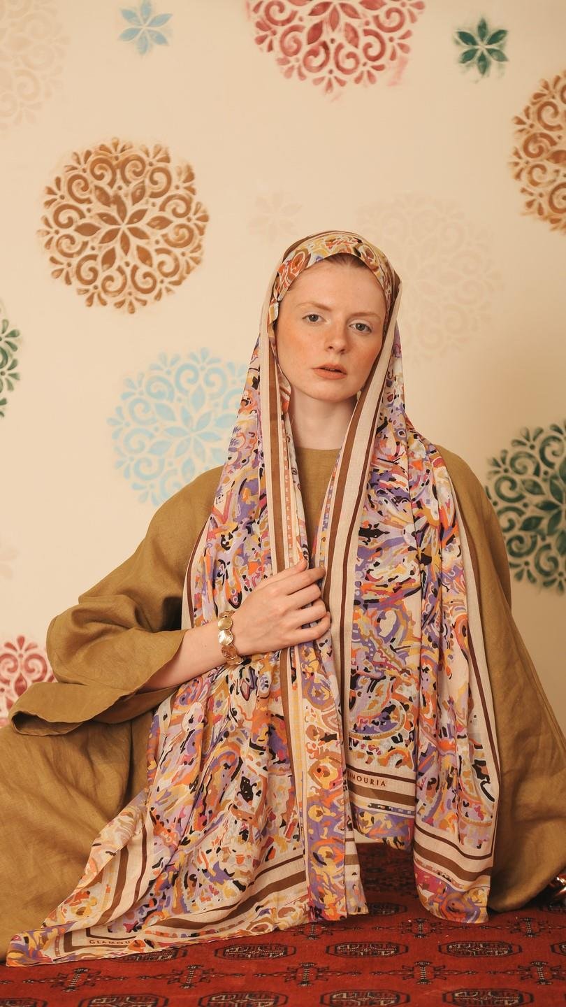 ARVEN DESEN ŞAL LİLA KAHVE-2