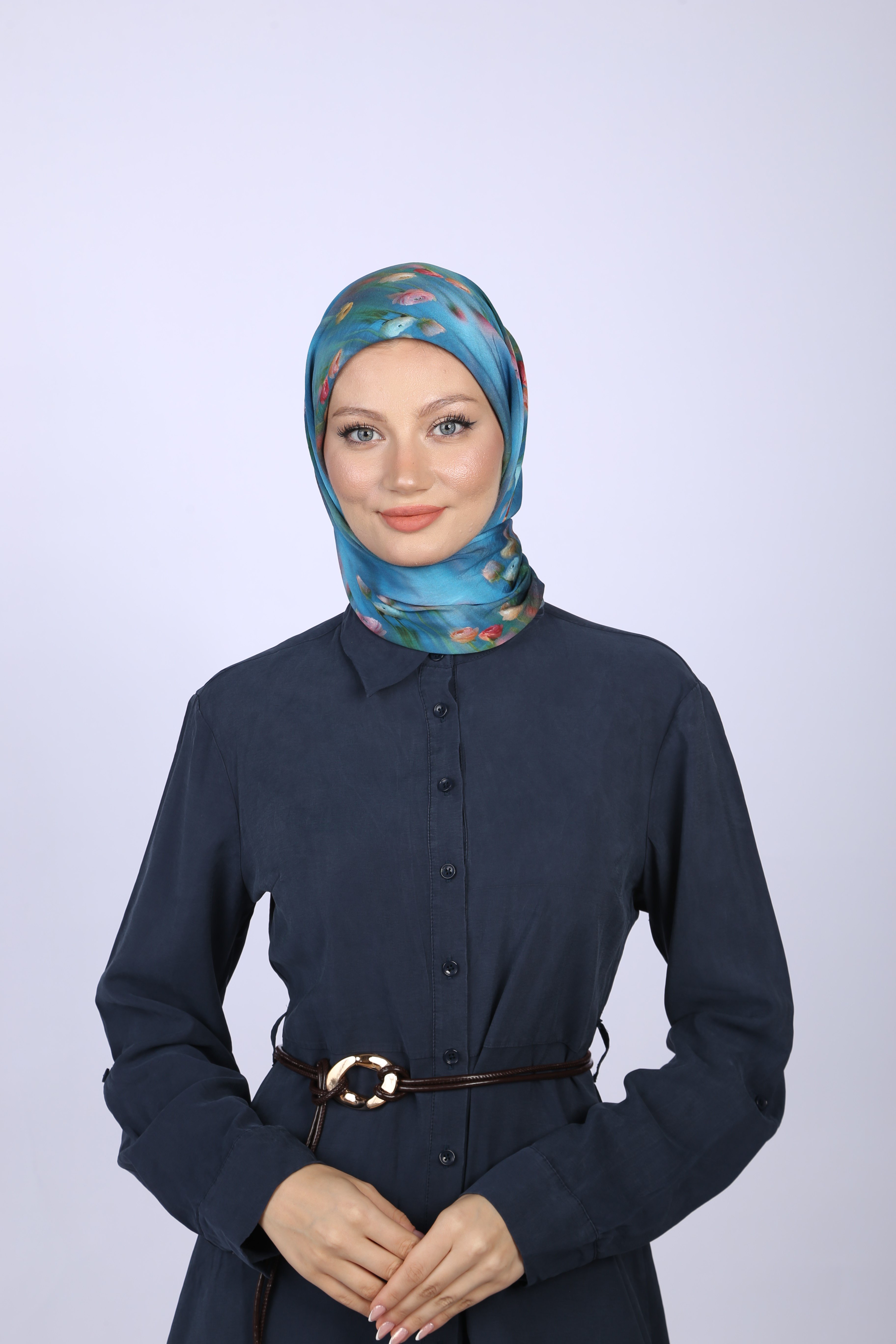 Aura Desen Eşarp Deniz Mavisi